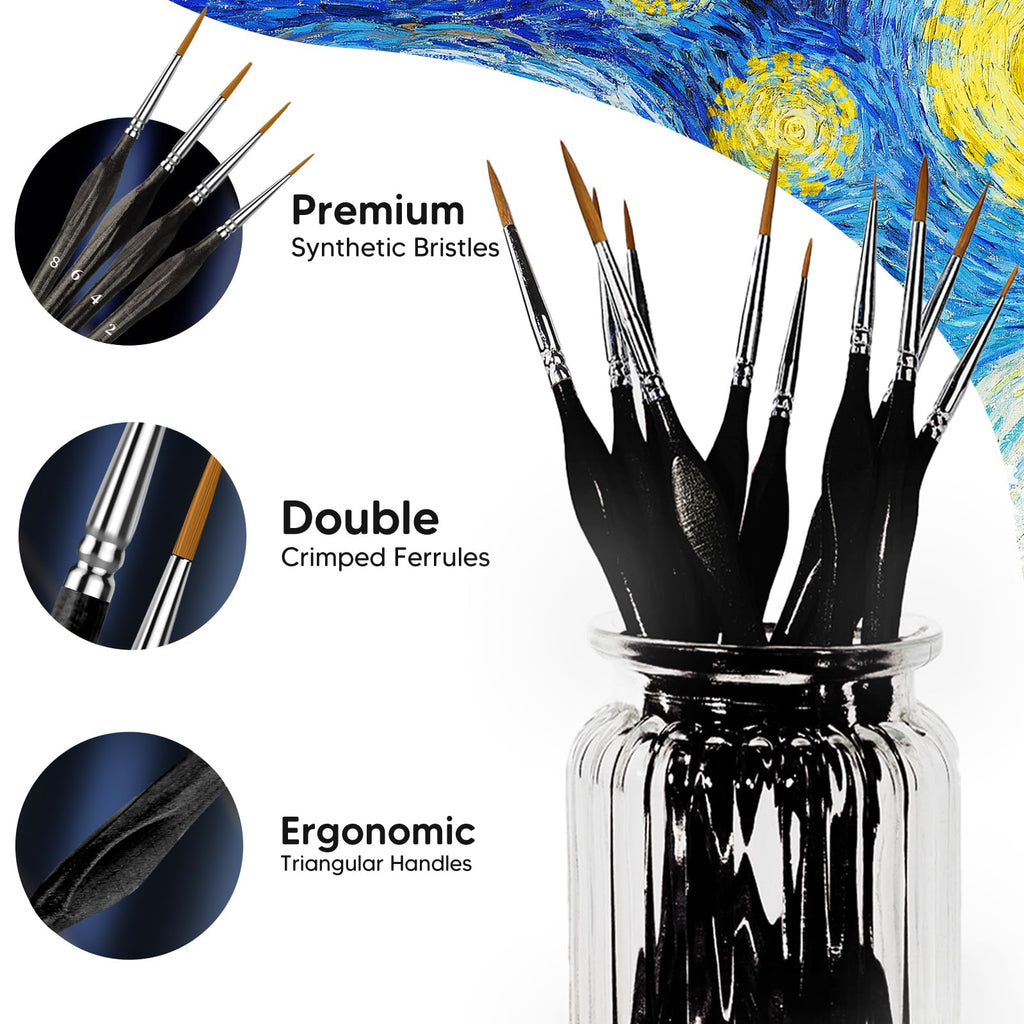 5PC Miniature Paint Brush for Fine Detailing, Detail Paint Brushes, Small Painting Brushes for Art, Crafts, Acrylic, Watercolor, Model, Face, Paint by Number, Figurine(Black)