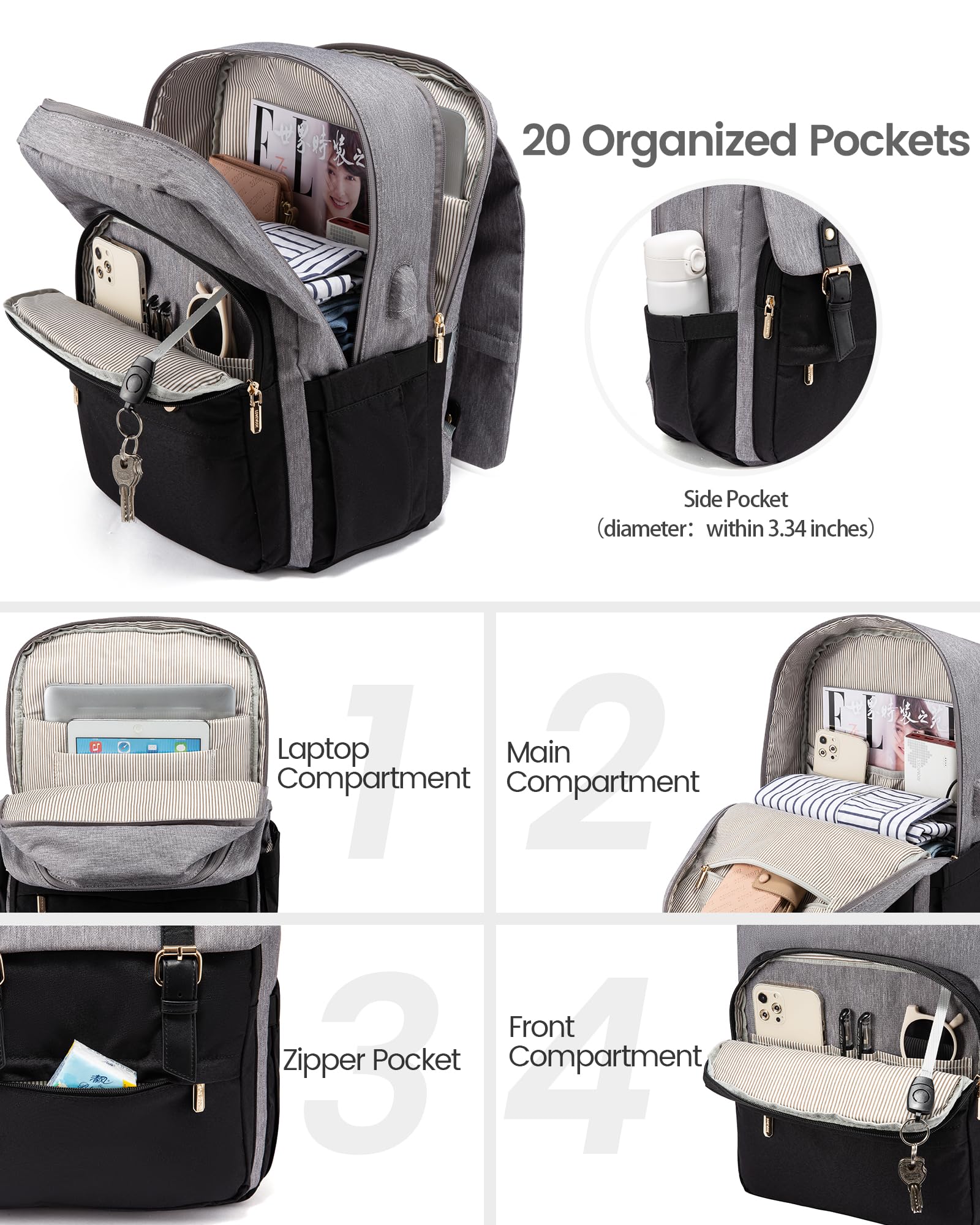 LOVEVOOK Laptop Backpack for Women, 15.6 Inch Vintage Travel Backpack Purse – Airline Approved Large Computer Bag, Lightweight for Nurse Teacher