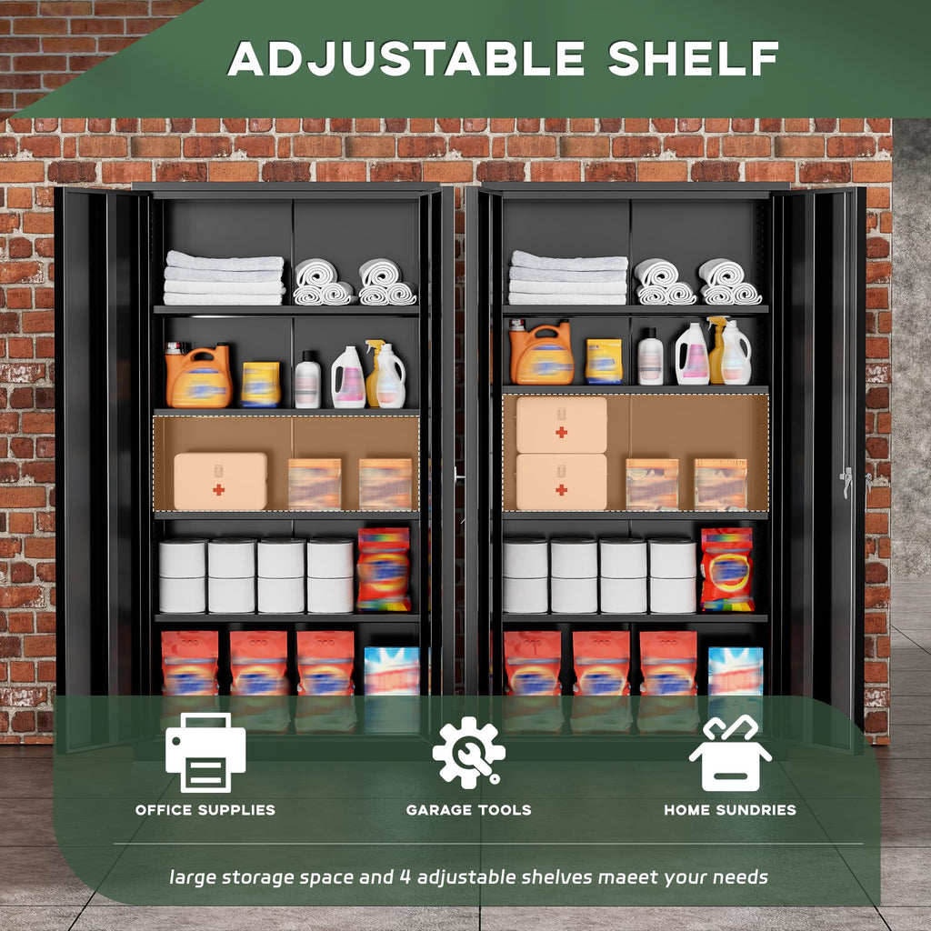 Greenvelly Metal Storage Cabinet, 36" Locking Storage Cabinet with Doors and Shelves, Lockable Storage Cabinets for Home Office, Utility Locker Cabinet, Steel Garage Cabinet with 2 Keys, Black
