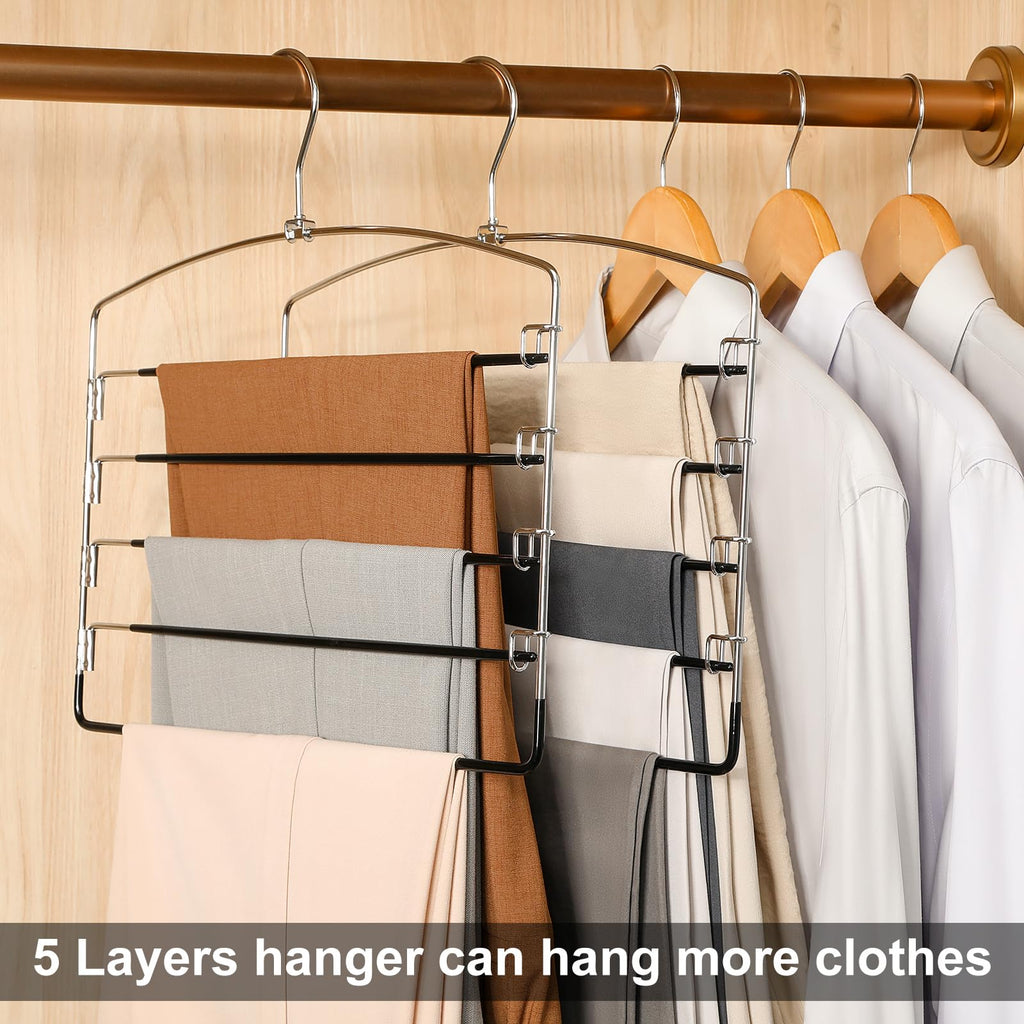 TOPIA HANGER Pants Hangers Space Saving, 2-Pack Swing Arm Pants Organizer for Closet, Non-Slip Foam Padded Organizer Hanger for Multi Slacks, Jeans, Trousers, Skirts, Scarfs, Black-CT08B
