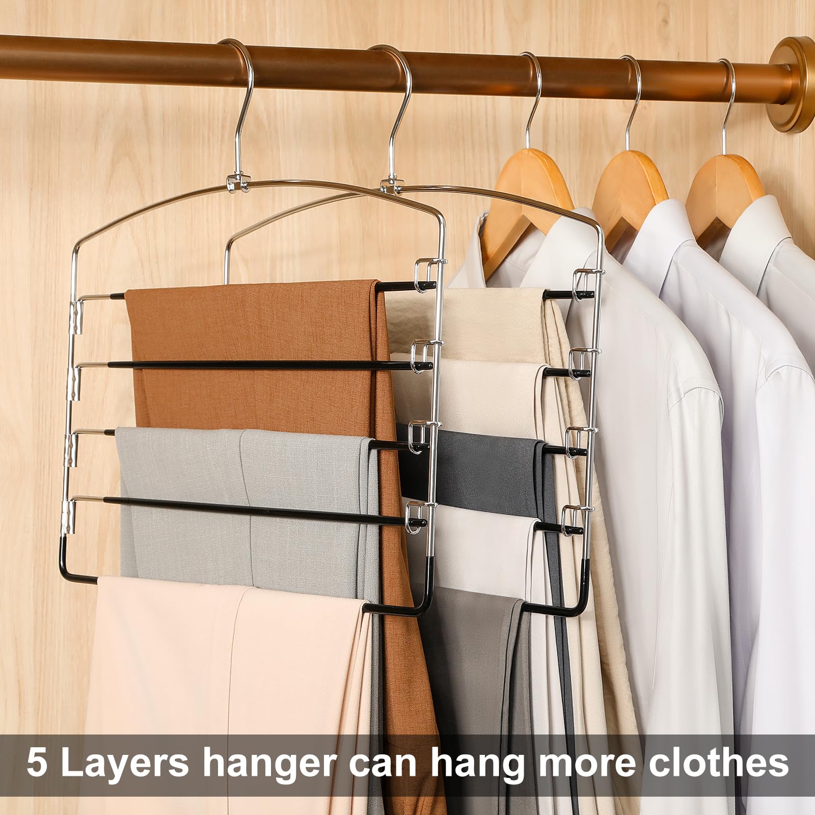 TOPIA HANGER Pants Hangers Space Saving, 2-Pack Swing Arm Pants Organizer for Closet, Non-Slip Foam Padded Organizer Hanger for Multi Slacks, Jeans, Trousers, Skirts, Scarfs, Black-CT08B