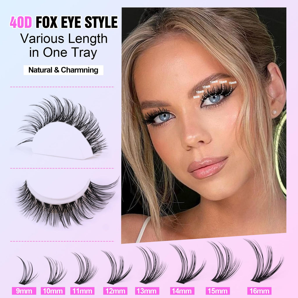 Pawotence Lash Extension Kit DIY 280pcs Individual Lash Clusters Kit 20D&30D Natural 9-15mm Cluster Eyelash Extensions Kit with Lash Bond and Seal, Tweezers for Self Use (20D&30D, 0.07D, 9-15mm, Kit)