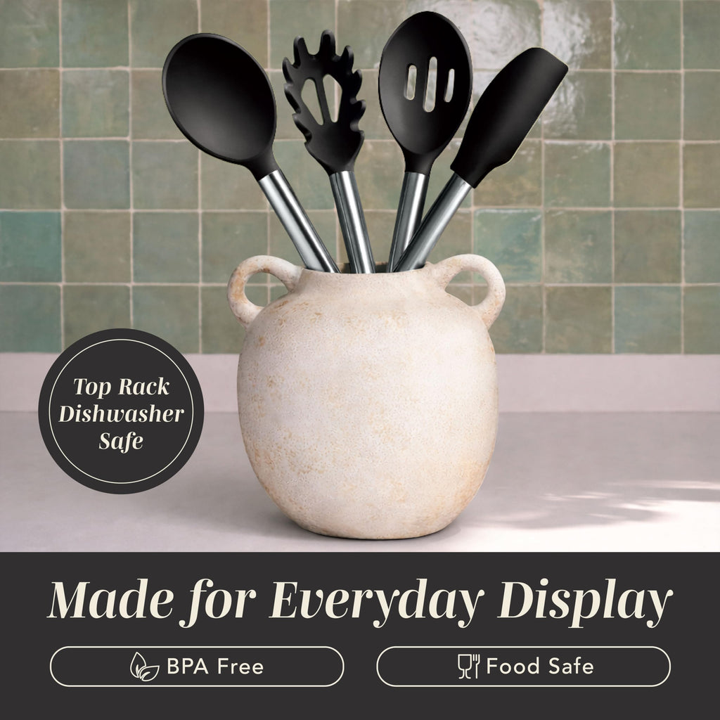 COOK WITH COLOR Silicone Cooking Utensils, Kitchen Utensil Set, Easy to Clean Silicone Kitchen Utensils, Cooking Utensils for Nonstick Cookware, Kitchen Gadgets Set with Holder, 10 Pieces