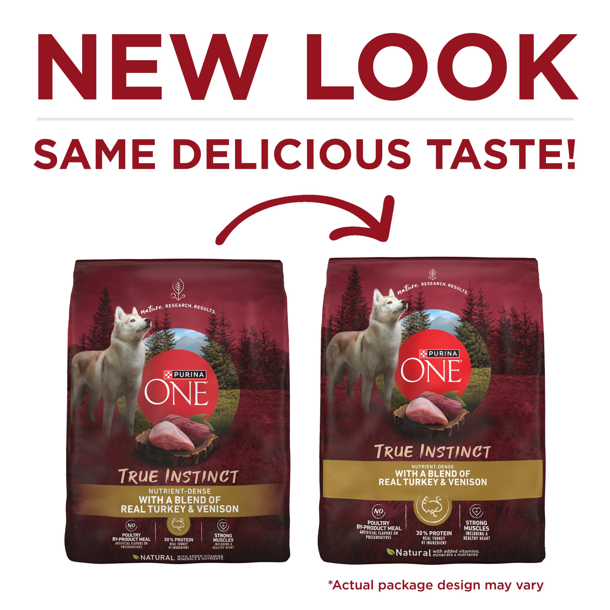 Purina ONE Natural High Protein Dry Dog Food Dry True Instinct with Real Beef and Salmon With Bone Broth and Added Vitamins, Minerals and Nutrients - 15 lb. Bag