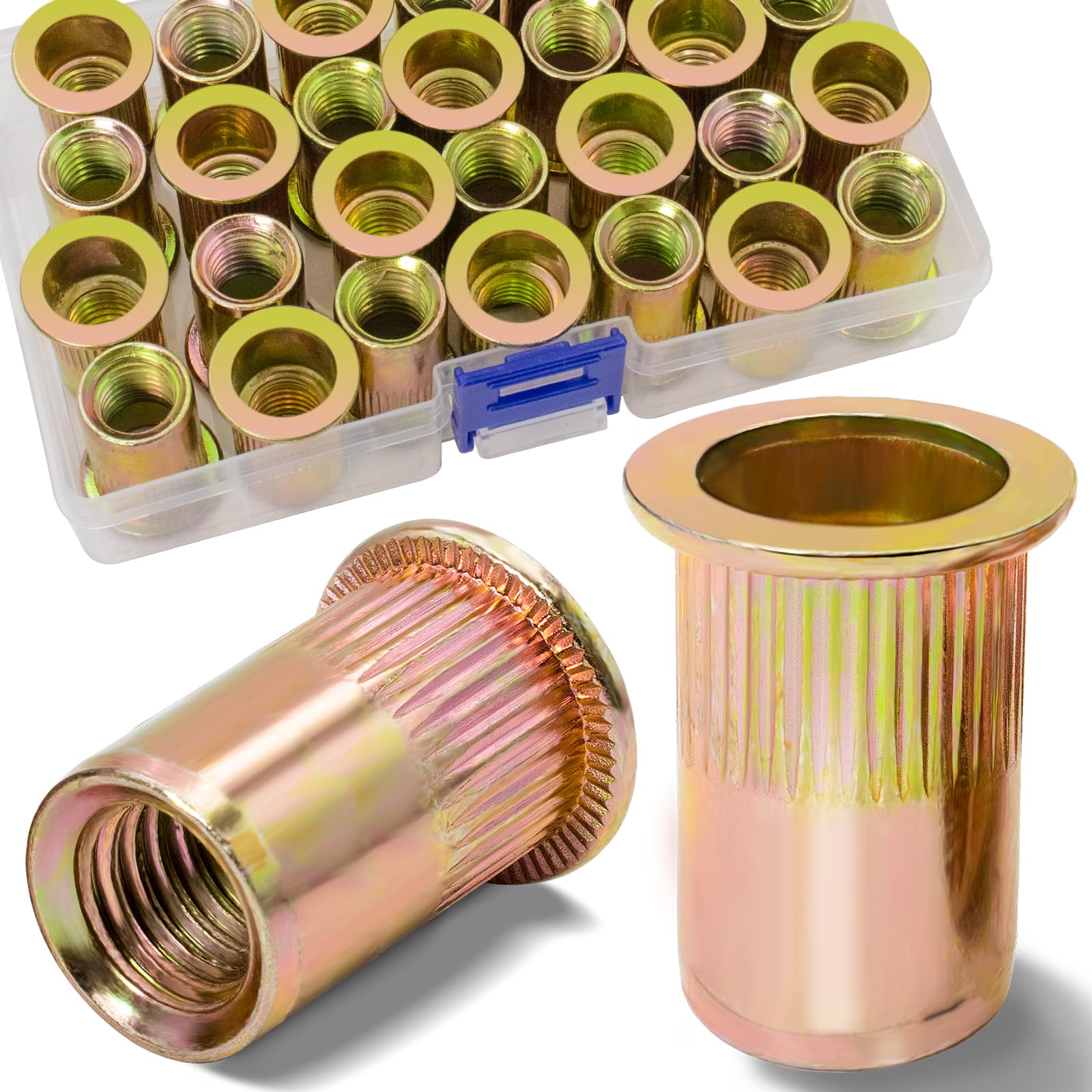 1/2''-13 UNC Rivet Nut, 10Pcs 304 Stainless Steel Flat Head Rivnut Threaded Insert Nutsert