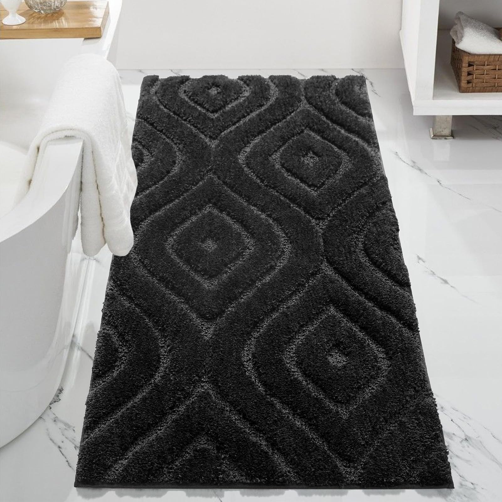 DEXDE Bathroom Rugs Runner 24x47 Long Bath Rug Non Slip Soft Washable Large Bath Mats for Bathroom Bedroom Hallway Kitchen Floor Carpet Modern Boho Decor, Beige