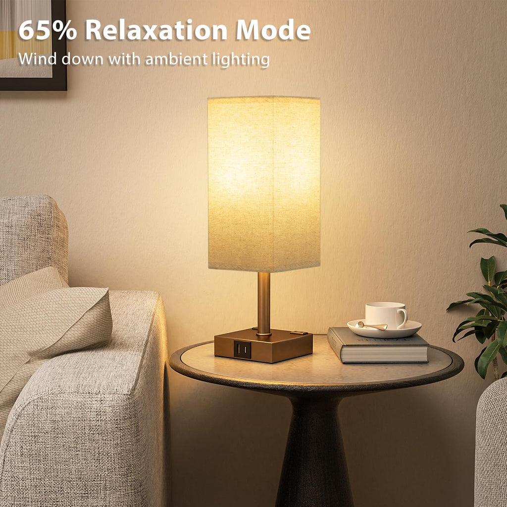 aooshine Set of 2 Touch Nightstand Lamp with USB-C+A Charge Ports& AC Outlets, 3-Way Dimmable Bedside Lamp with White Fabric Shade,Small Table Lamp for Bedroom Guest Room(Bulb Included)