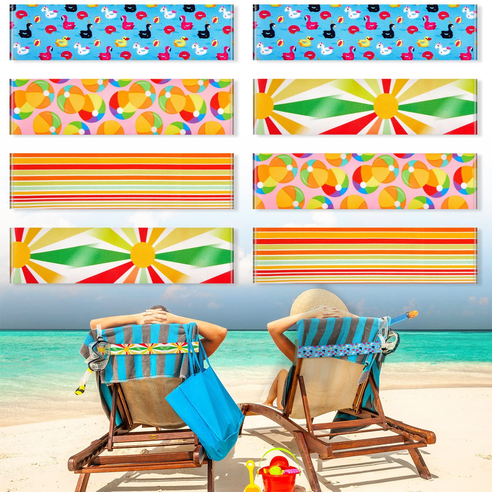 Boao 4 Pack Towel Bands for Beach Chair, Pool & Cruise Essentials, Elastic and Windproof, Towel Chair Clips Lounge Strap Holder, Cruise Ship Accessories (American Flag)