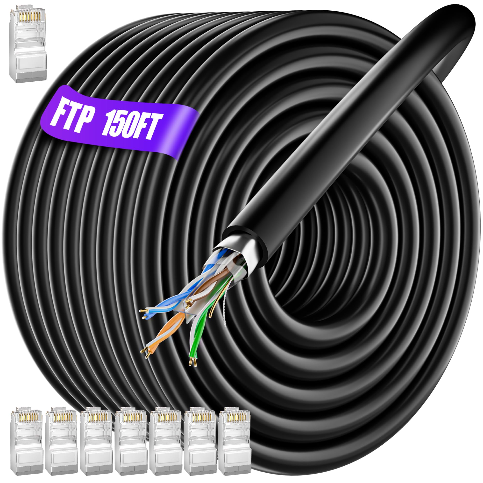 MEIPEK Cat 6 Shielded Ethernet Cable 10ft, Outdoor&Indoor Cat 6 Patch Cable, Heavy Duty 23AWG, High Speed, Weatherproof, UV Resistant Cat6 RJ45 LAN Network Cables for Gaming, Modem