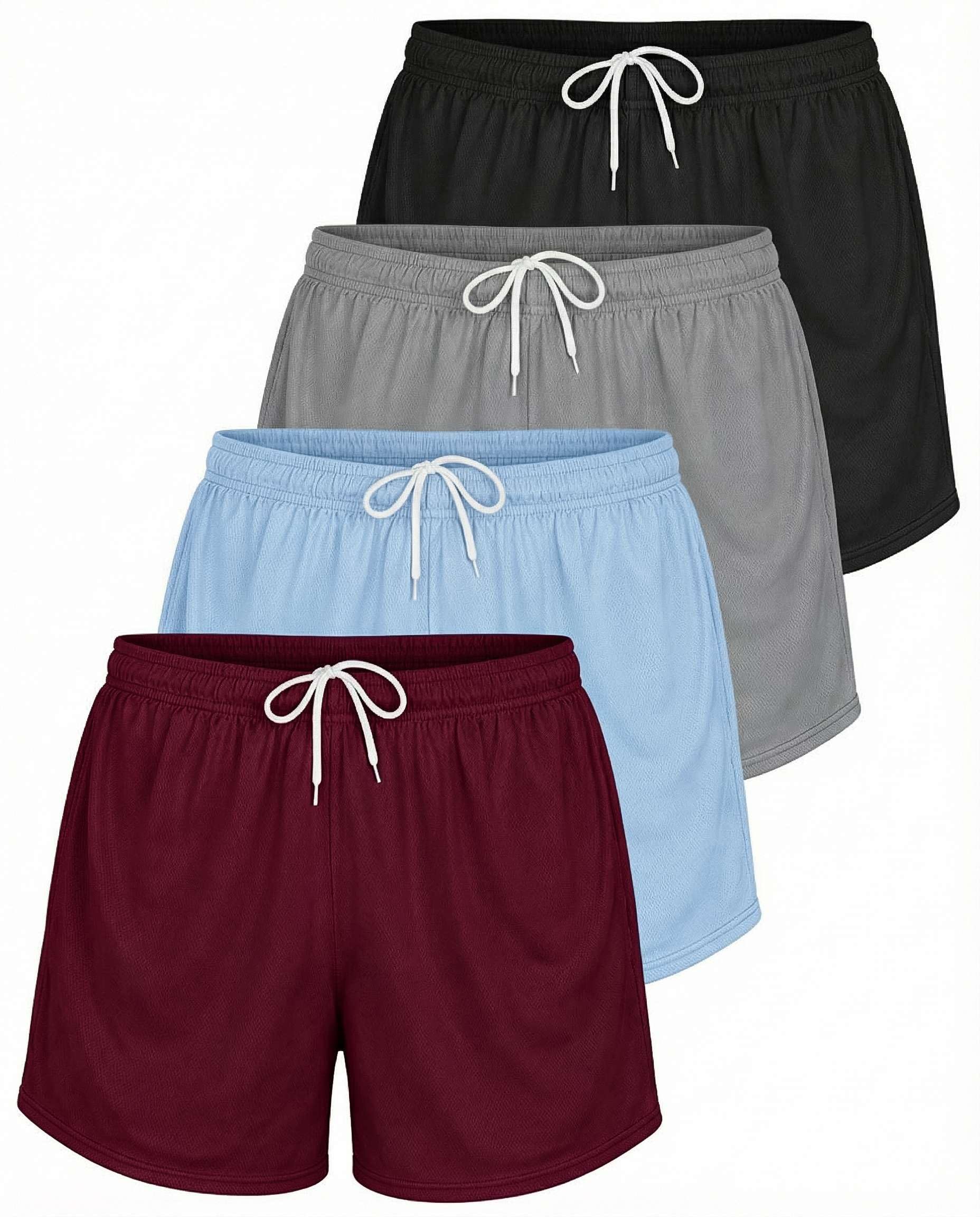 Real Essentials 4 Pack: Womens Active Athletic Performance Mesh Shorts with Pockets (Available in Plus Size)