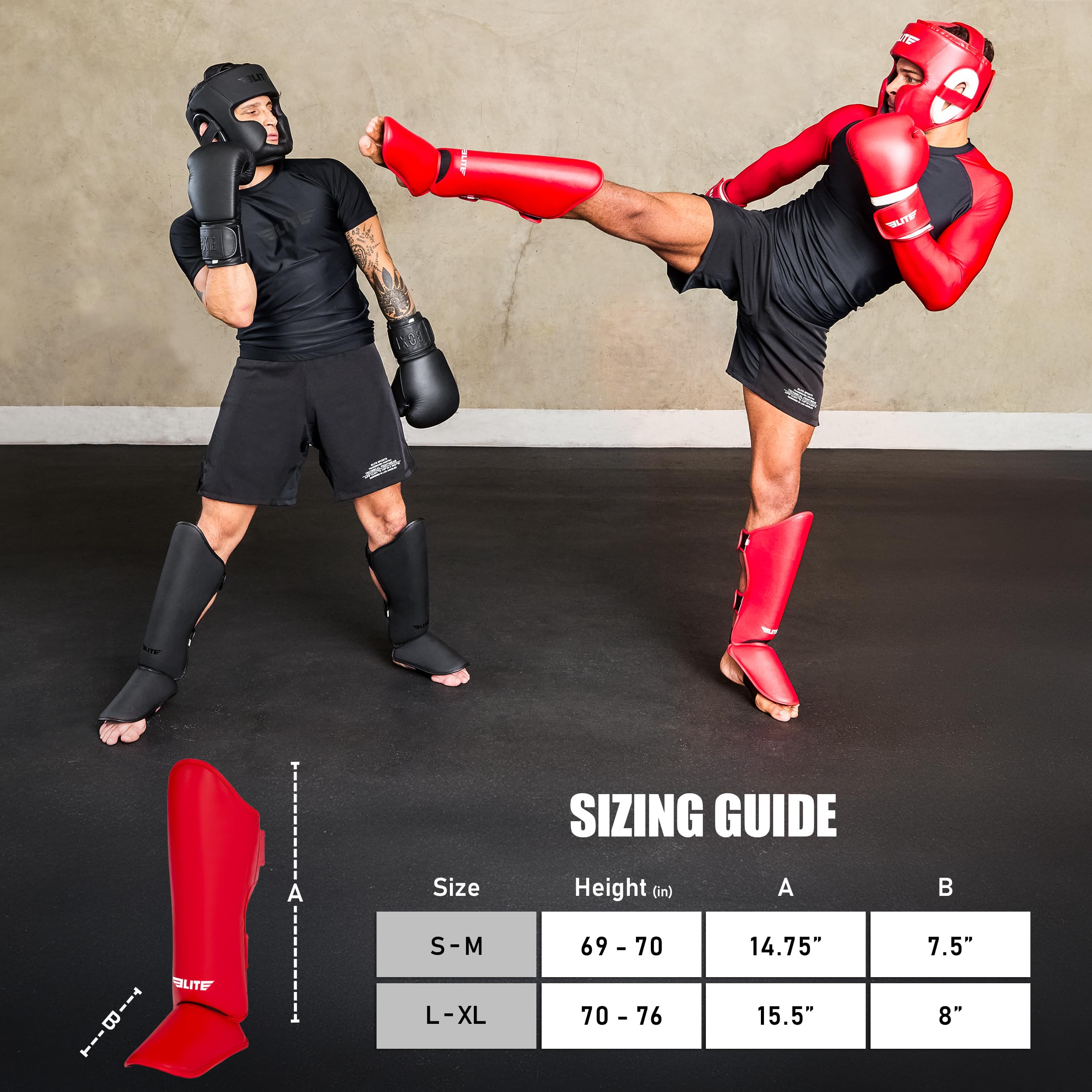 Elite Sports Muay Thai Shin Guards Kickboxing MMA Muay Thai Leg Instep Protective Pads, Martial Art Kicking Sparring Training Gear for BJJ Karate Boxing Taekwondo