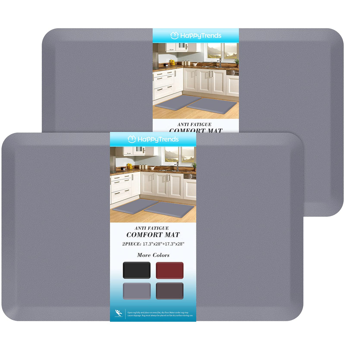HappyTrends 2 PCS Kitchen Mat Cushioned Anti-Fatigue Floor Mat, Heavy Duty Ergonomic Comfort Foam Standing Mat, Waterproof Non-Slip Kitchen Rugs for Home, Office, Laundry,Black