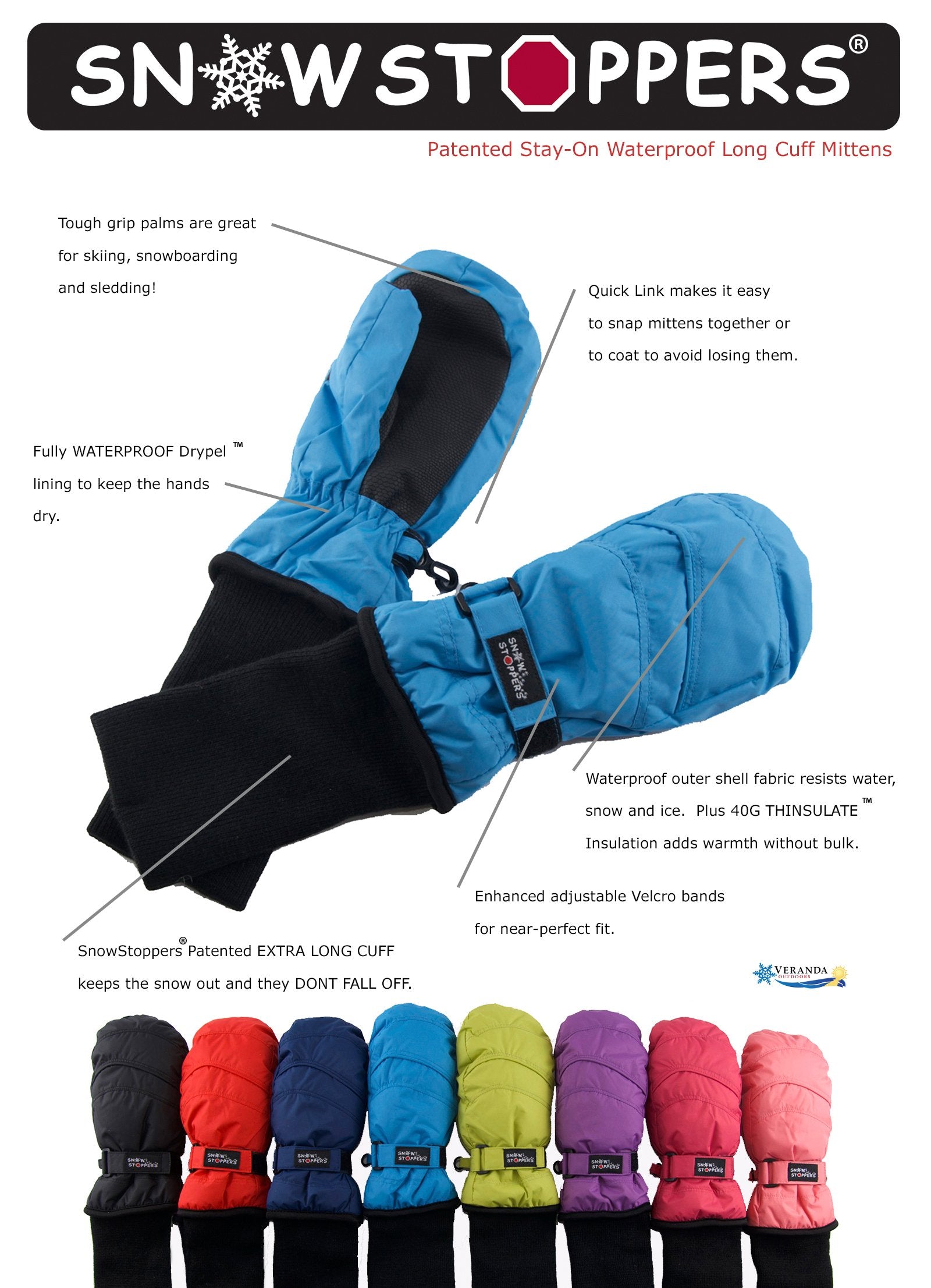 SnowStoppers Kids Waterproof Long Cuff Winter Mittens