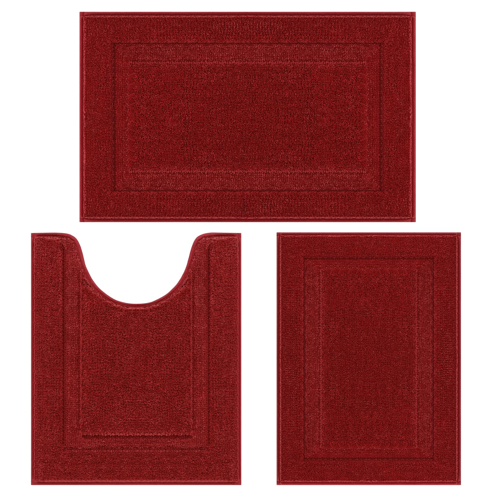SHACOS Black Bathroom Rugs Sets 3 Piece, 16"x24" + 20"x32" Non Slip Bath Mat and 20"x24" Toilet Rugs U Shaped Washable, Soft Fluffy Water Absorbent Bath Rugs for Bathroom