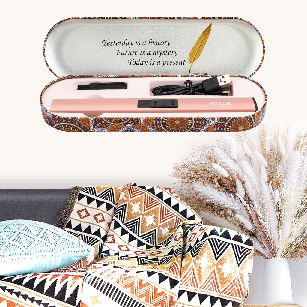 FUKKUDA Electric Candle Lighter with Safety Switch - USB Rechargeable Windproof & Flameless Plasma Arc Lighter for Easter Basket Stuffers (Rose Gold)