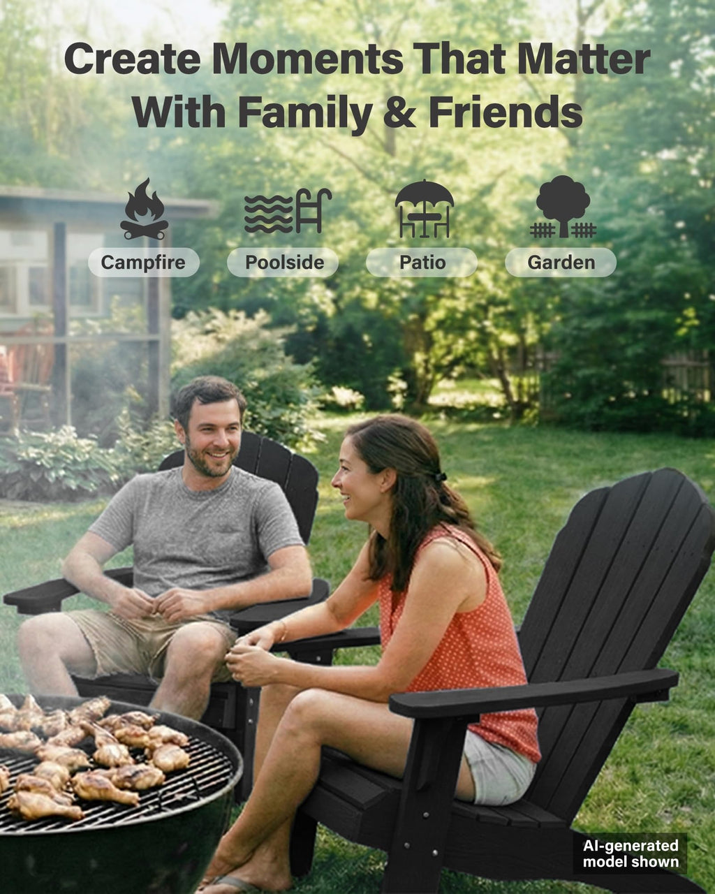 YEFU Oversized Plastic Adirondack Chair Set of 2 with Cup-Holder (Large Dual-Purpose), Weather Resistant, Poly Lumber Outdoor Chairs Duty Rating Widely Used in Patio, Lawn, Outside, Deck Chairs-Black