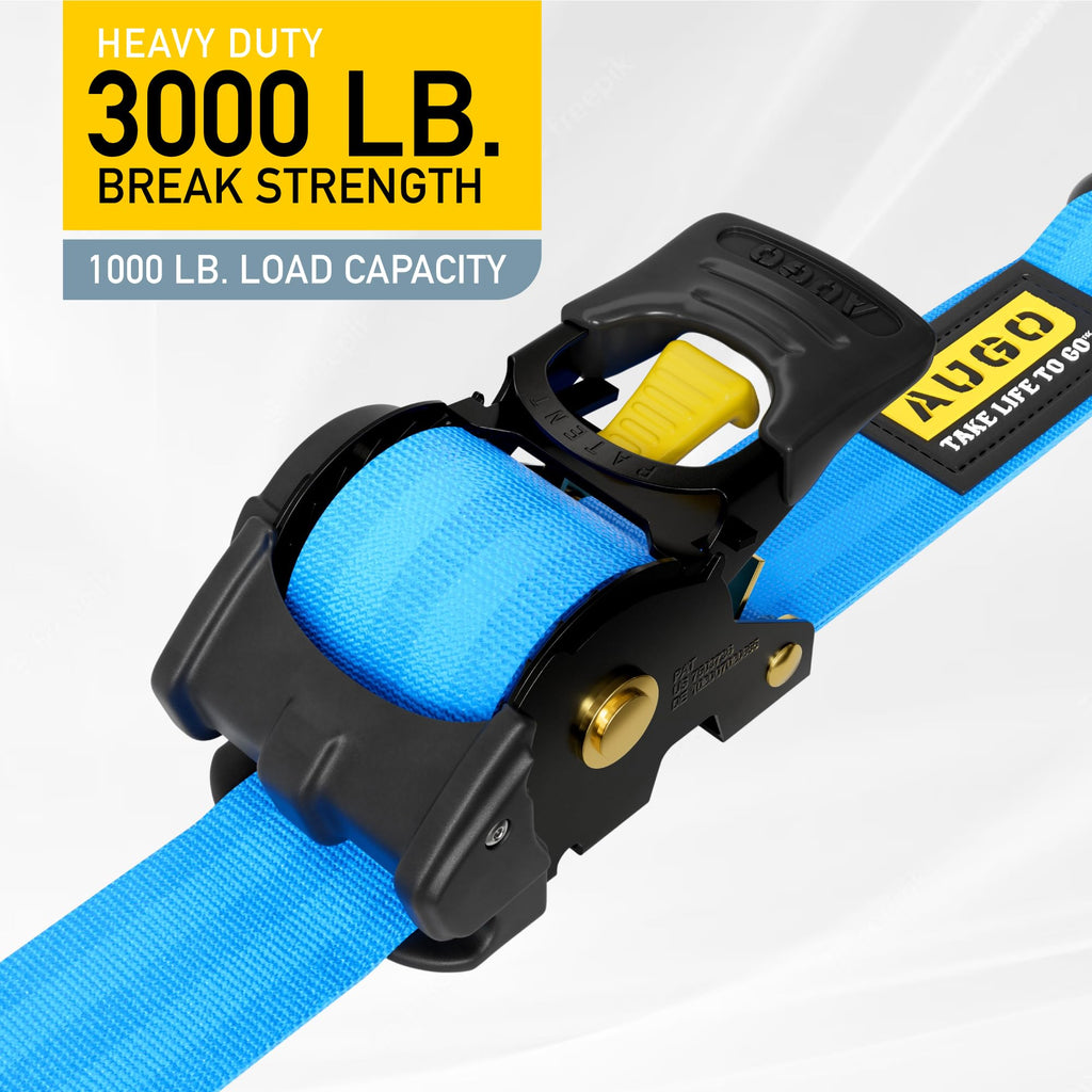 AUGO Retractable Ratchet Straps | 2 Heavy Duty Ratchet Straps Self Retractable Tie Downs with Soft Loops & Storage Bag for Motorcycle, Truck, Trailer, Cargo Van | 1200 Lb Break Strength 1” x 10’