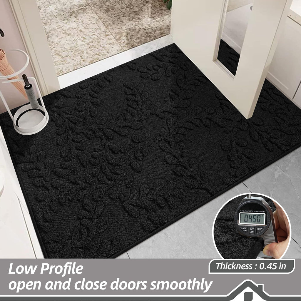 BEQHAUSE Door Mats 20”x32”, Non-Slip TPR Backing Entryway Doormat, Super Absorbent Welcome Mat for Front Door, Mud Shoes & Paws, Washable Entry Rugs, Black