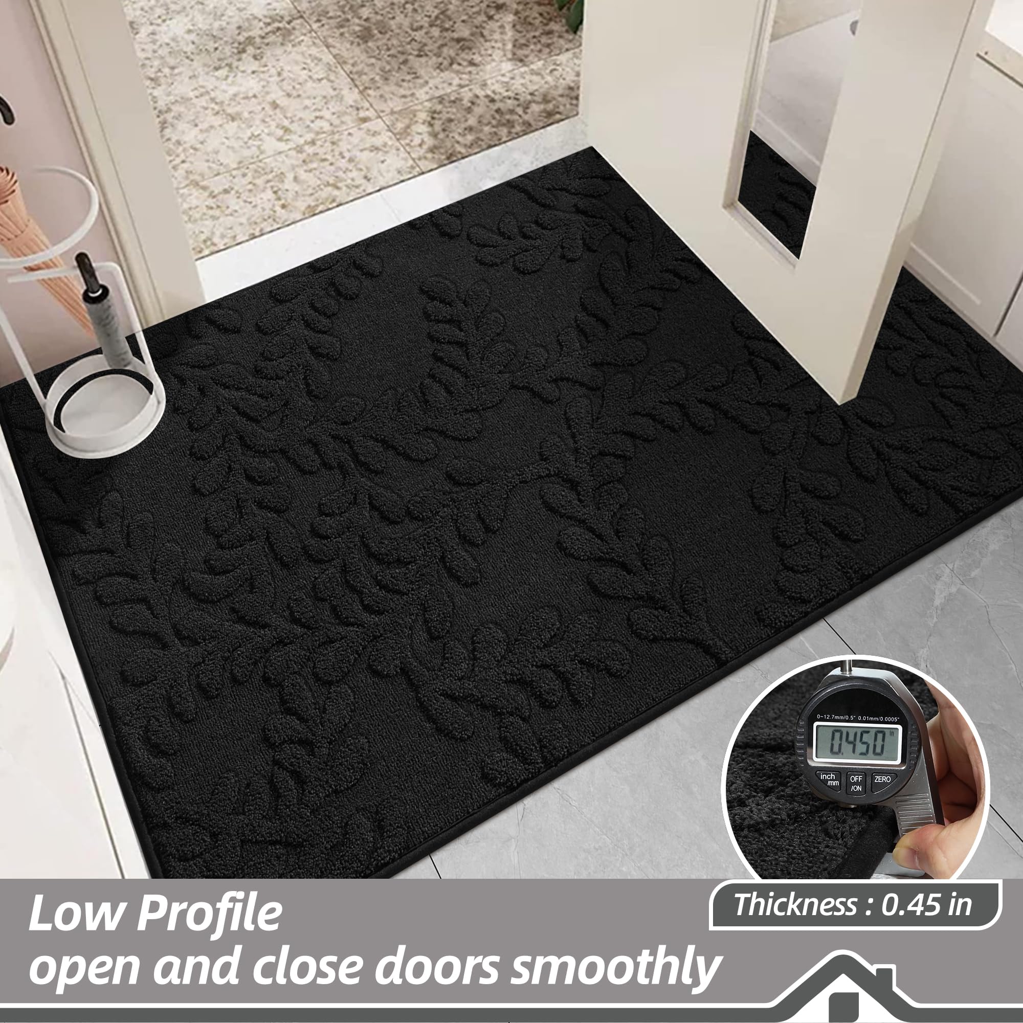 BEQHAUSE Door Mats 20”x32”, Non-Slip TPR Backing Entryway Doormat, Super Absorbent Welcome Mat for Front Door, Mud Shoes & Paws, Washable Entry Rugs, Black
