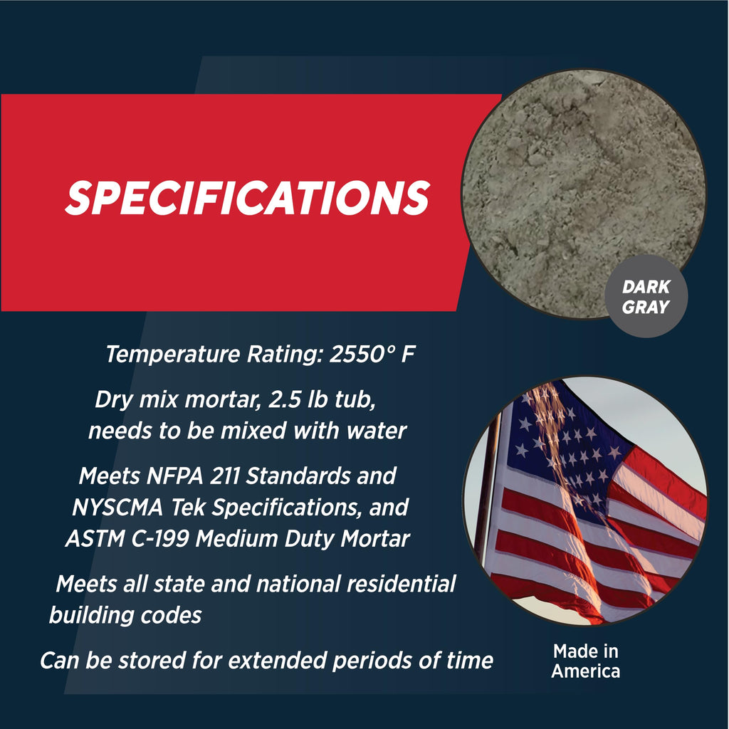 Rutland Dry Mix 211 Refractory Mortar 2.5 Pound - USA-Made High Temperature Mortar for Masonry - 2550°F Fire Cement Patch for Fireplace Brick, Fire Pit, Kiln, Forge & Pizza Oven Repair