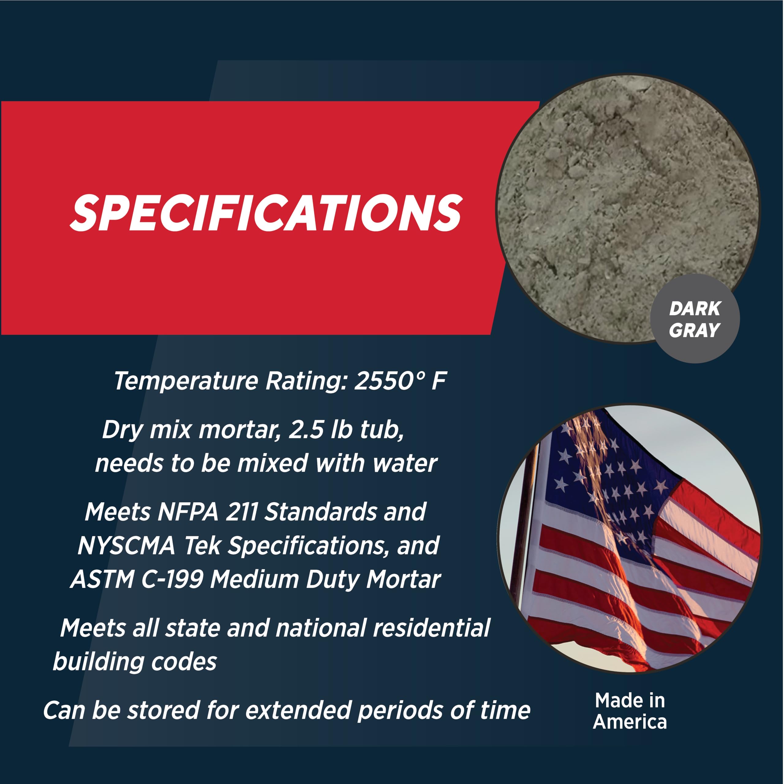 Rutland Dry Mix 211 Refractory Mortar 2.5 Pound - USA-Made High Temperature Mortar for Masonry - 2550°F Fire Cement Patch for Fireplace Brick, Fire Pit, Kiln, Forge & Pizza Oven Repair