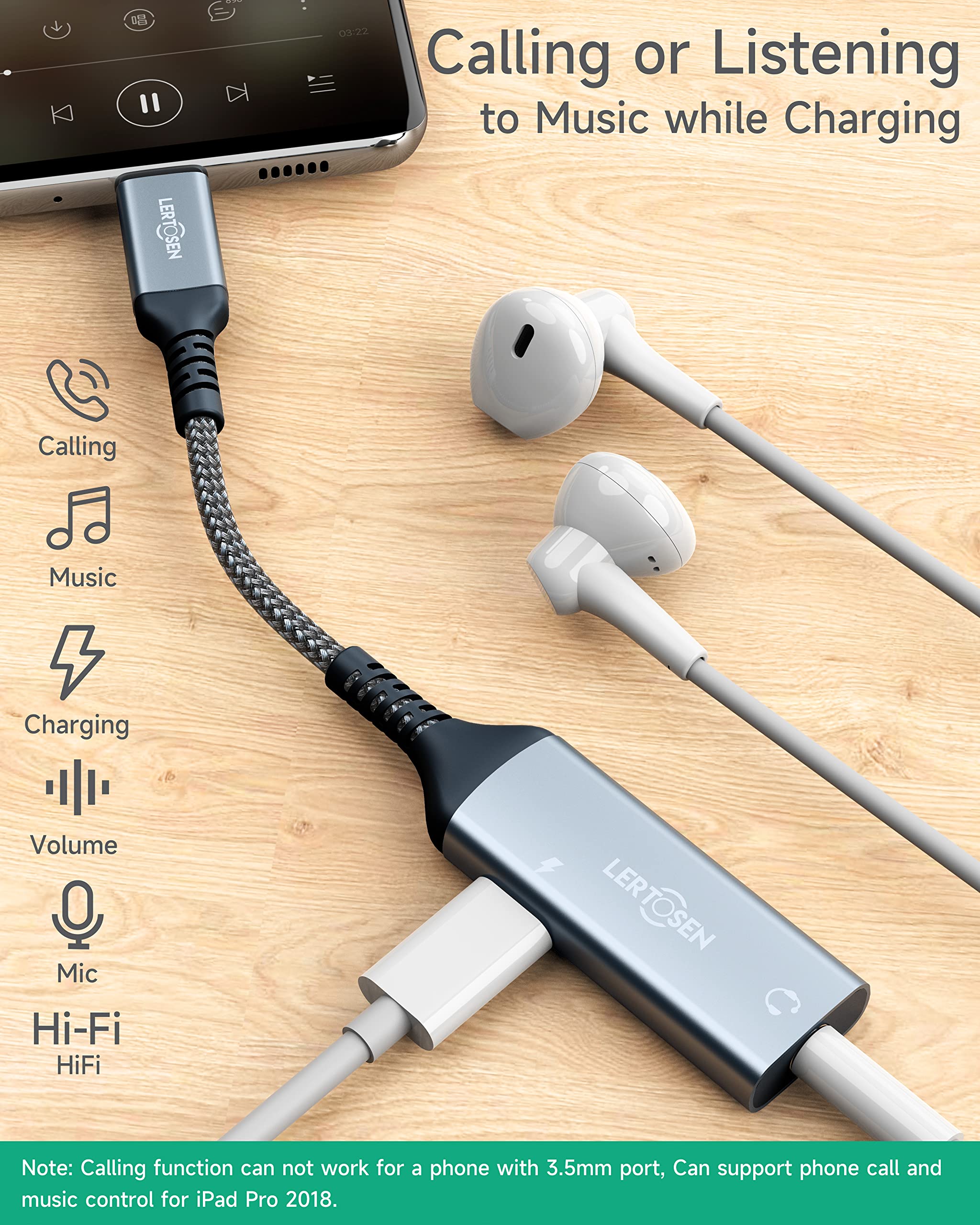 USB C to 3.5mm Headphone Jack and Charger Adapter,2 in 1 Hi-Res Audio & PD 60W Fast Charging Dongle,Type C to Aux Splitter Cable Cord for iPhone 17/16/15 Pro Max,Samsung S25/S24/S23,iPad Pro,Pixel