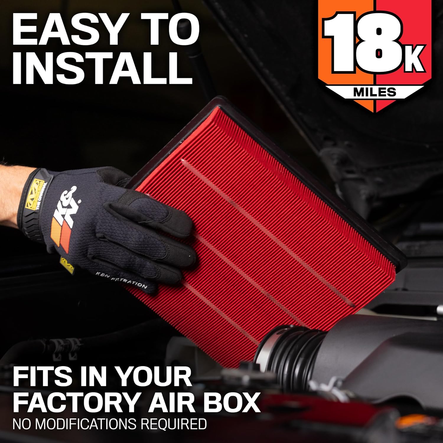 K&N Engine Air Filter: Long Life 18,000 Mile Replacement Air Filter: Compatible with 2002-2026 Dodge Ram Truck V6/V8/V10 (1500, 2500, 3500, 4500, 5500), KNA-2247