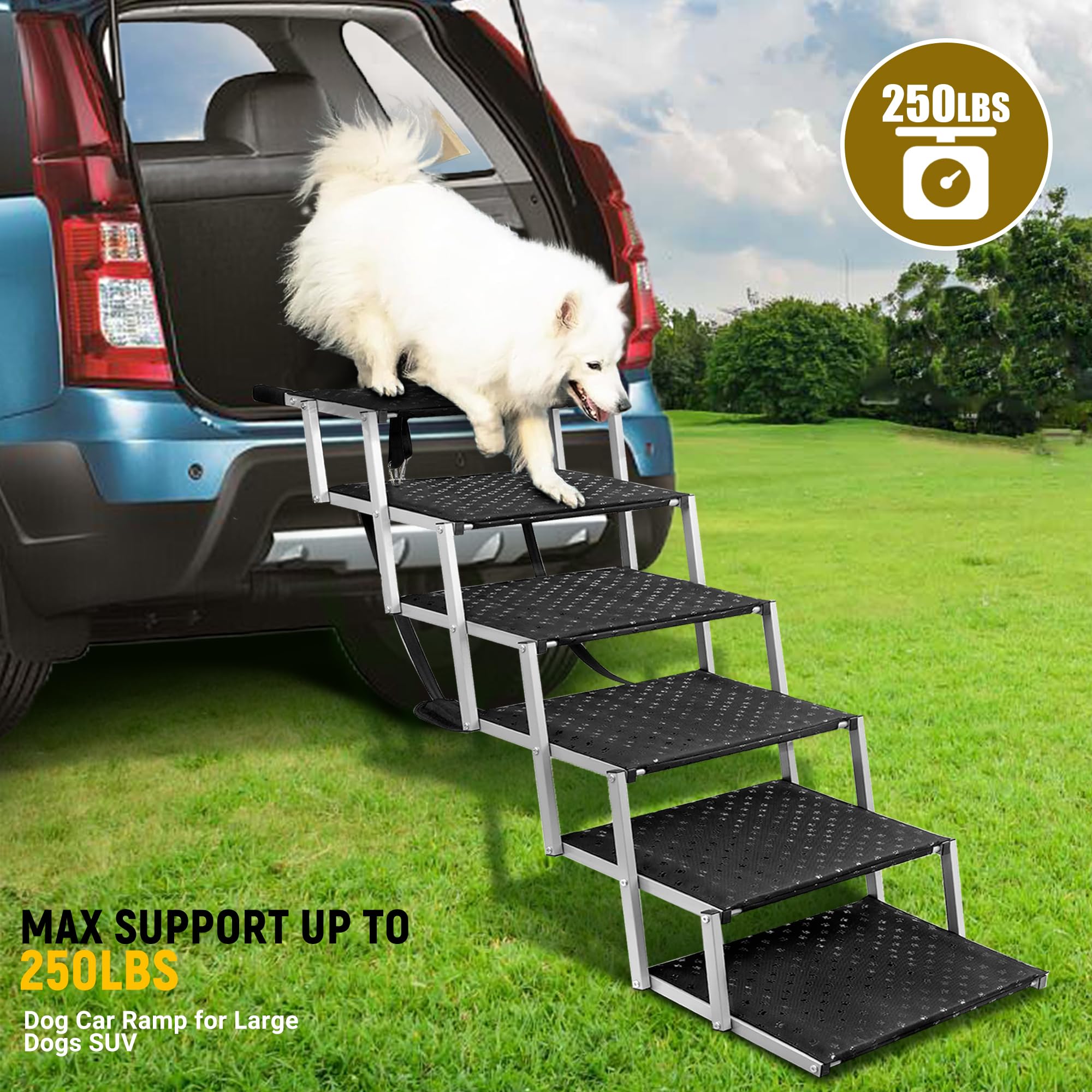 Dog Stairs for Car - Foldable Dog Ramps for Large Dogs with Non Slip Surface, Portable Dog Steps for Cars and SUV, Truck, Support Up to 200 Lbs