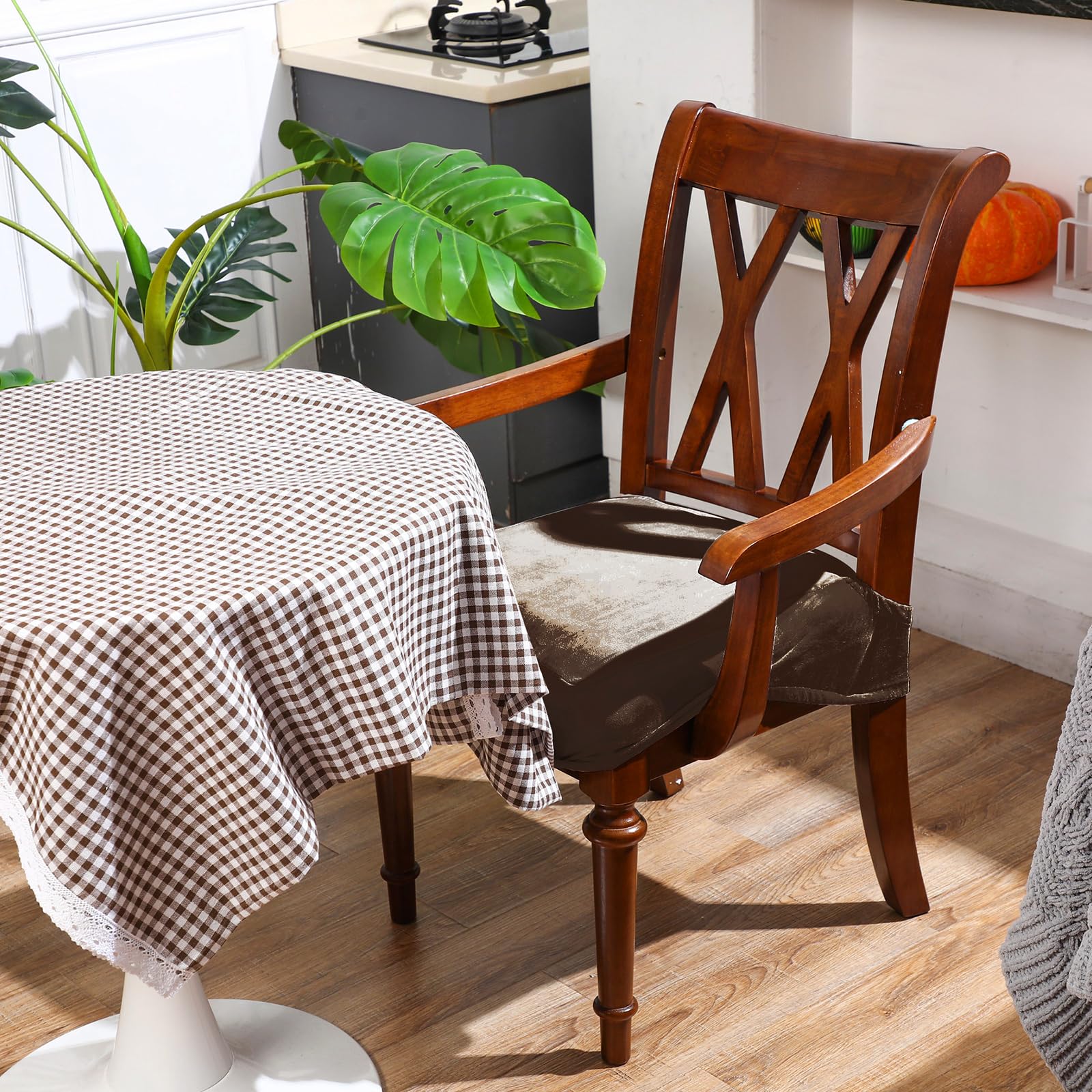 Havawish Large Dining Room Chair Seat Covers with Armrest Dining Chair Slip Covers Protectors(1 Pcs,Beige White)