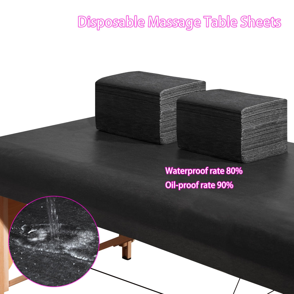 Disposable Bed Sheets 100 Pcs 31" x 71" Massage Table Sheets Non Woven Fabric SPA Bed Cover Breathable for Massage Beauty Tattoos（Black）