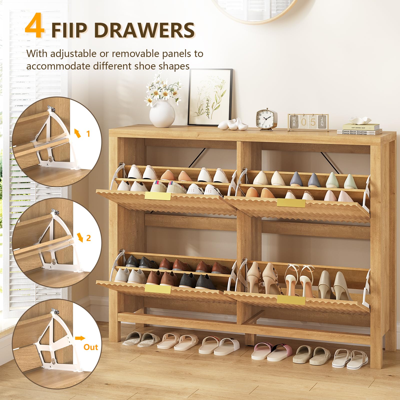 YOMILUVE Shoe Cabinet Storage for Entryway, Fluted Shoe Cabinet with 2 Flip Drawers, Hidden Shoe Rack Tall Freestanding Shoe Organizer with Legs for Hallway, Blue