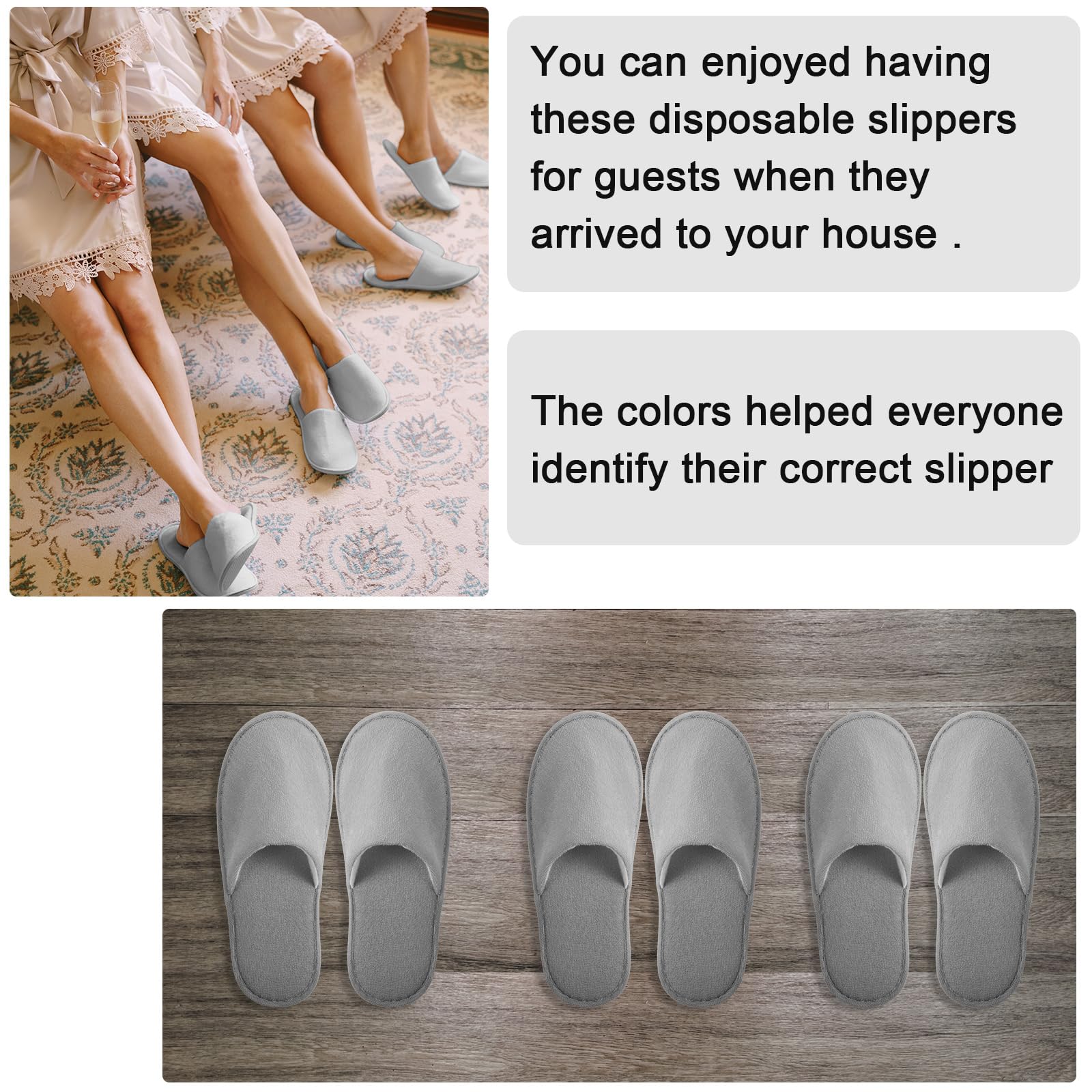 Geyoga 24 Pairs Disposable Slippers for Guests Bulk 2 Size Cotton Soft Spa Hotel House Slippers for Women Men Wedding Party Shoeless Home Indoor Travel