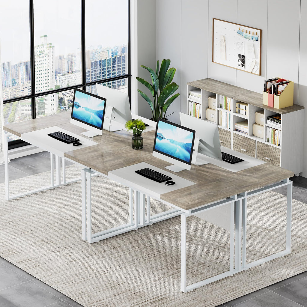 Tribesigns L-Shaped Executive Desk with Reversible File Cabinet, 63" Office Desk with Storage Drawers, L-Shaped Computer Desk with Drawer Cabinet for Hanging Letter Size Files (Gray & Black)
