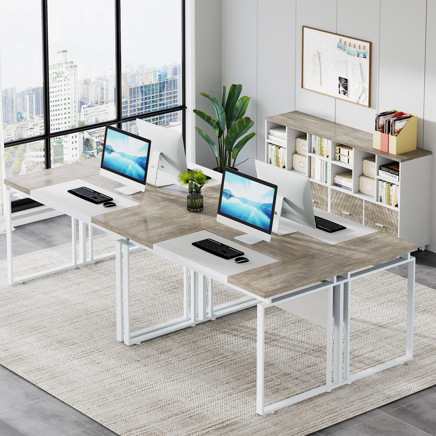Tribesigns L-Shaped Executive Desk with Reversible File Cabinet, 63" Office Desk with Storage Drawers, L-Shaped Computer Desk with Drawer Cabinet for Hanging Letter Size Files (Gray & Black)