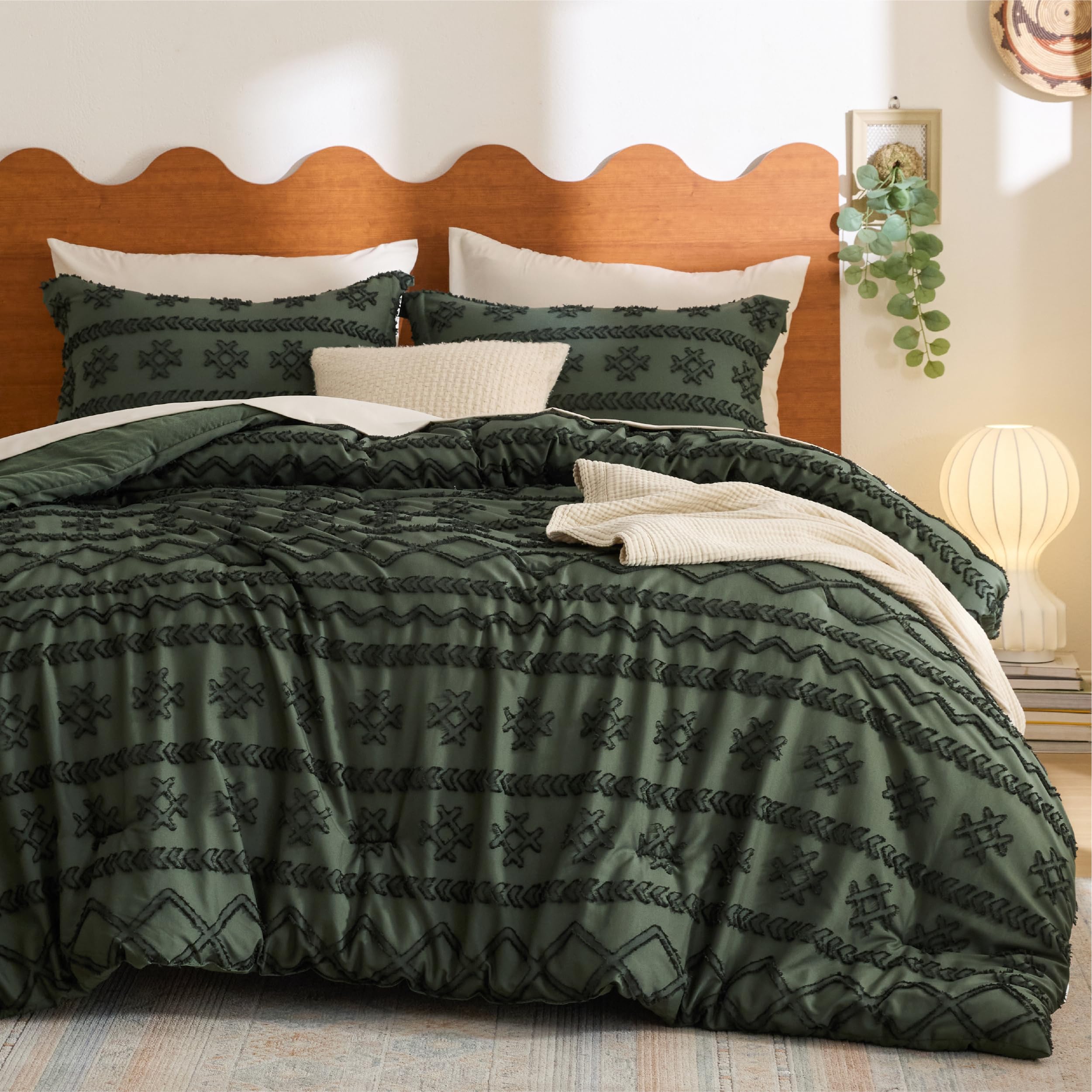 Bedsure Twin Comforter Set - White Boho Twin Comforter, Distressed Vintage Dorm Bedding Set for Kids, 2 Pieces Modern Farmhouse-Style Bed Set, Includes 1 Pillow Sham