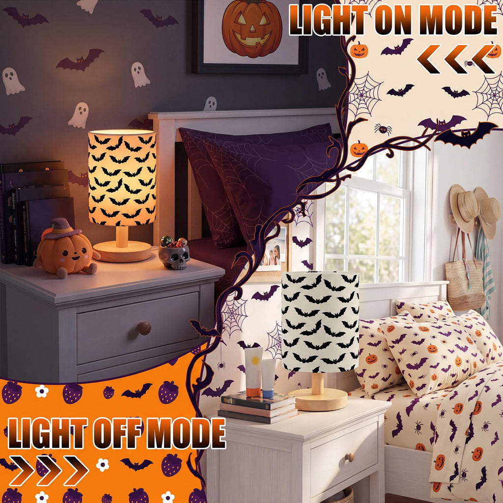 VIHOSE Woodland Animals Kids Table Lamp for Bedroom Kids Bedside Lamp with Linen Wooden Nightstand Cartoon Nursery Lampshade for Girls Boys Living Room
