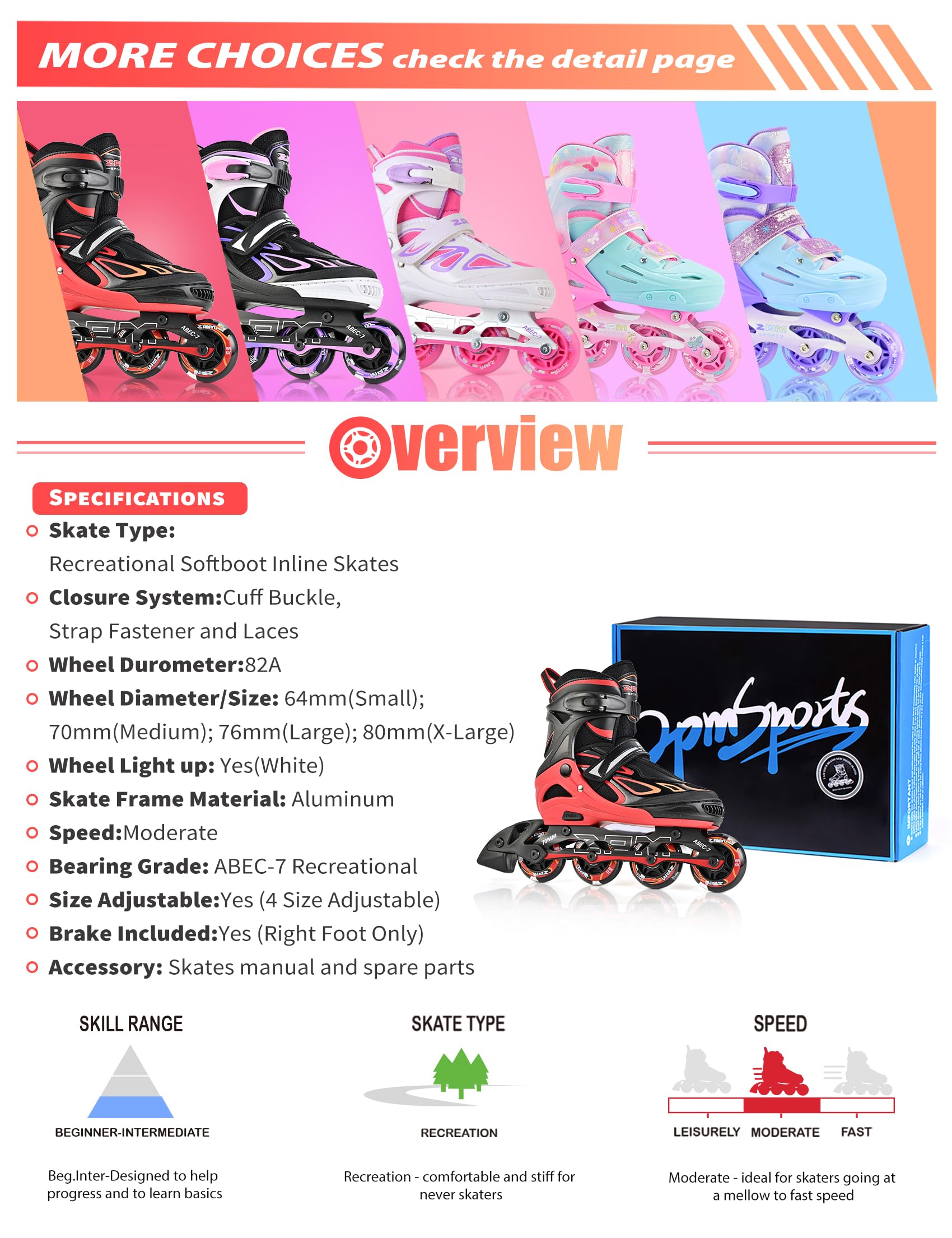 2PM SPORTS Vinal Girls Adjustable Flashing Inline Skates, All Wheels Light Up, Fun Illuminating Skates for Kids Men Adult Women and Boys