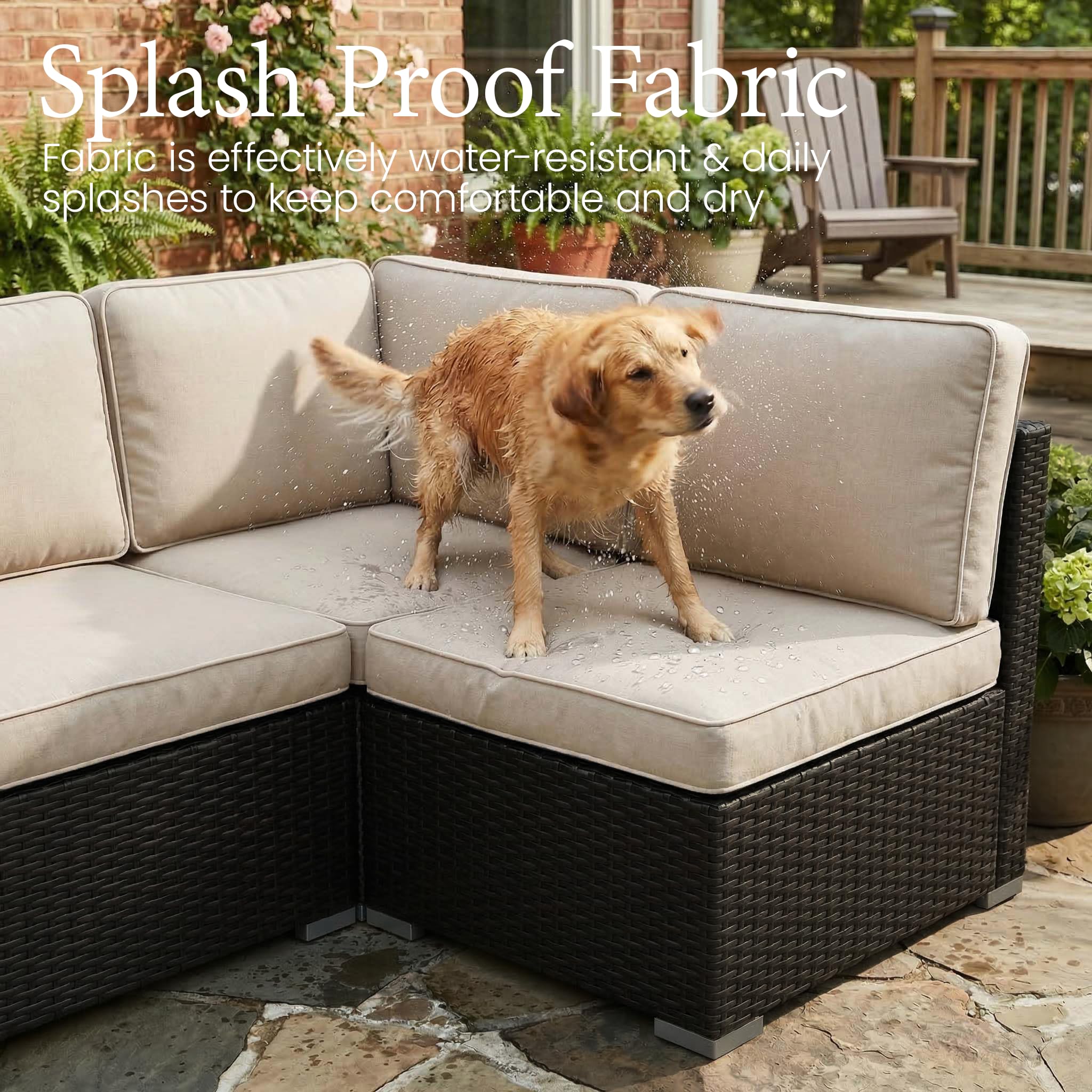 LayinSun 7 Pieces Outdoor Patio Furniture Set with 44" Fire Pit Table Rattan Sectional Sofa Conversation Sets