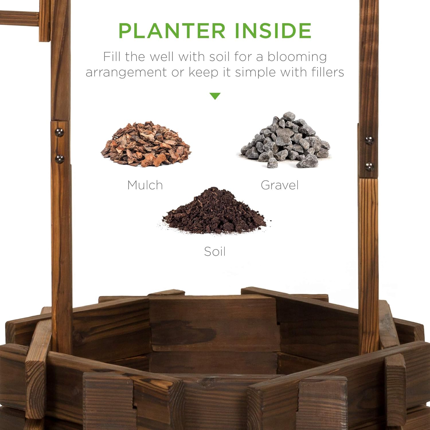 Best Choice Products Rustic Wooden Wishing Well Planter Outdoor Home Décor for Patio, Garden, Yard w/Hanging Bucket