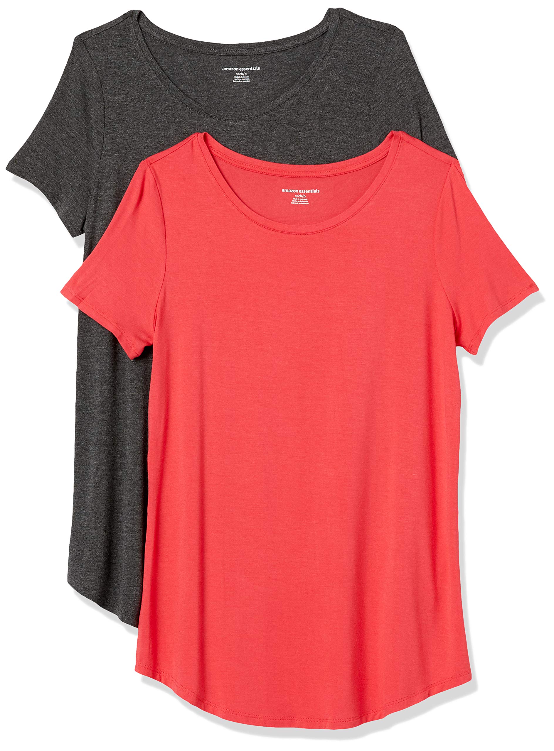 Amazon Essentials Women's Short-Sleeve Scoopneck Tunic Tops, Pack of 2