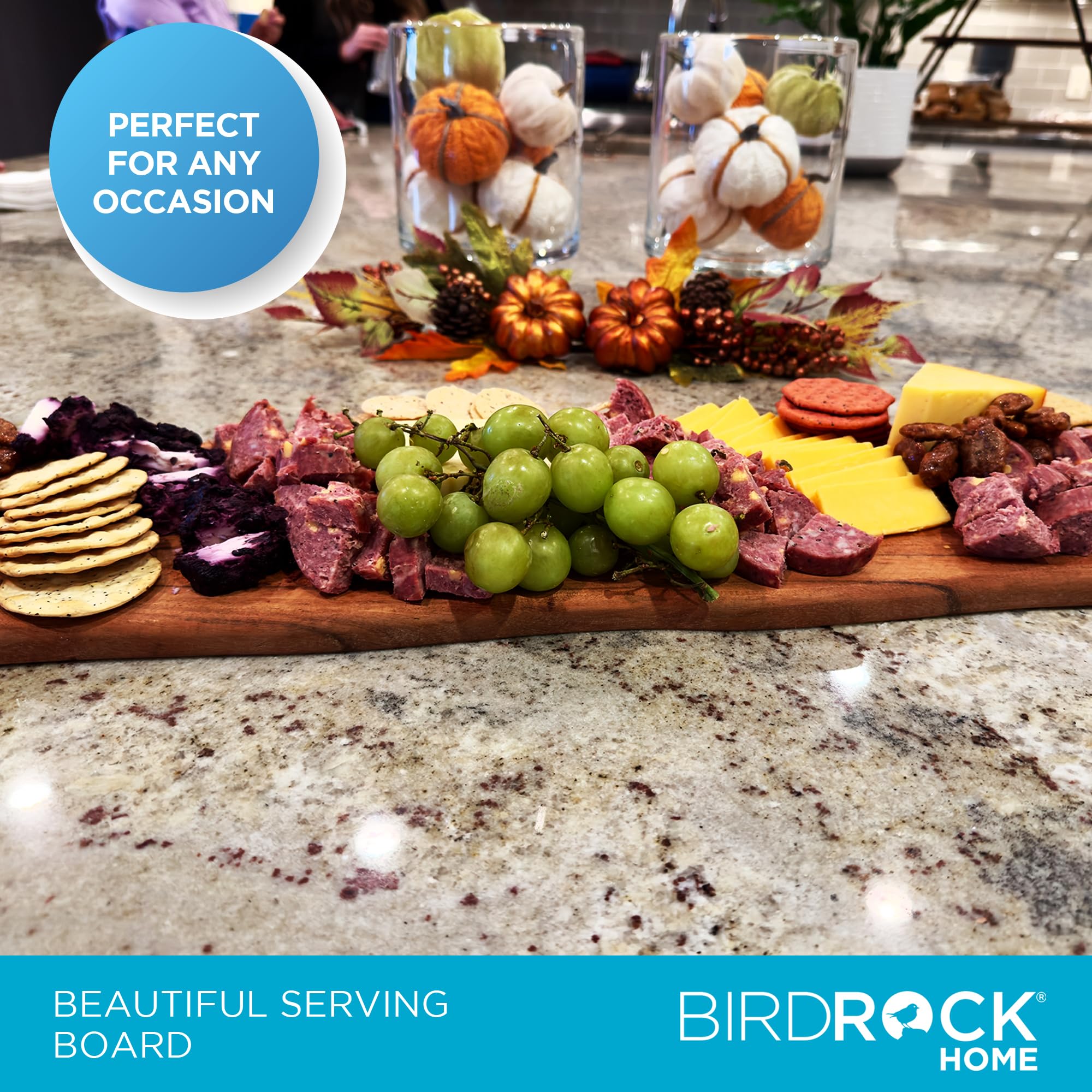 BIRDROCK HOME Acacia Wooden Cheese & Charcuterie Board with Handles 22" | Rectangular Food Platter for Bread, Meat, or Appetizers | Natural Wood Serving Tray Cutting Board for Kitchen & Outdoor Use
