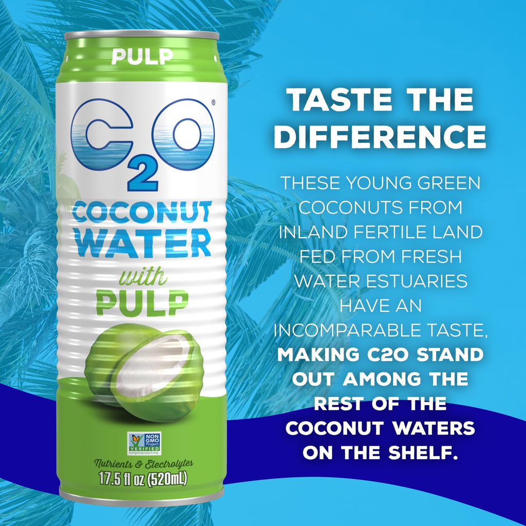 C2O - Coconut Water with Ginger, Lime, & Turmeric (12 Pack) - Made with Fresh Coconut Water - Plant Based - Non GMO - Canned Water - Natural Hydration, Electrolytes, & Potassium - 12 Cans, 17.5 FL OZ