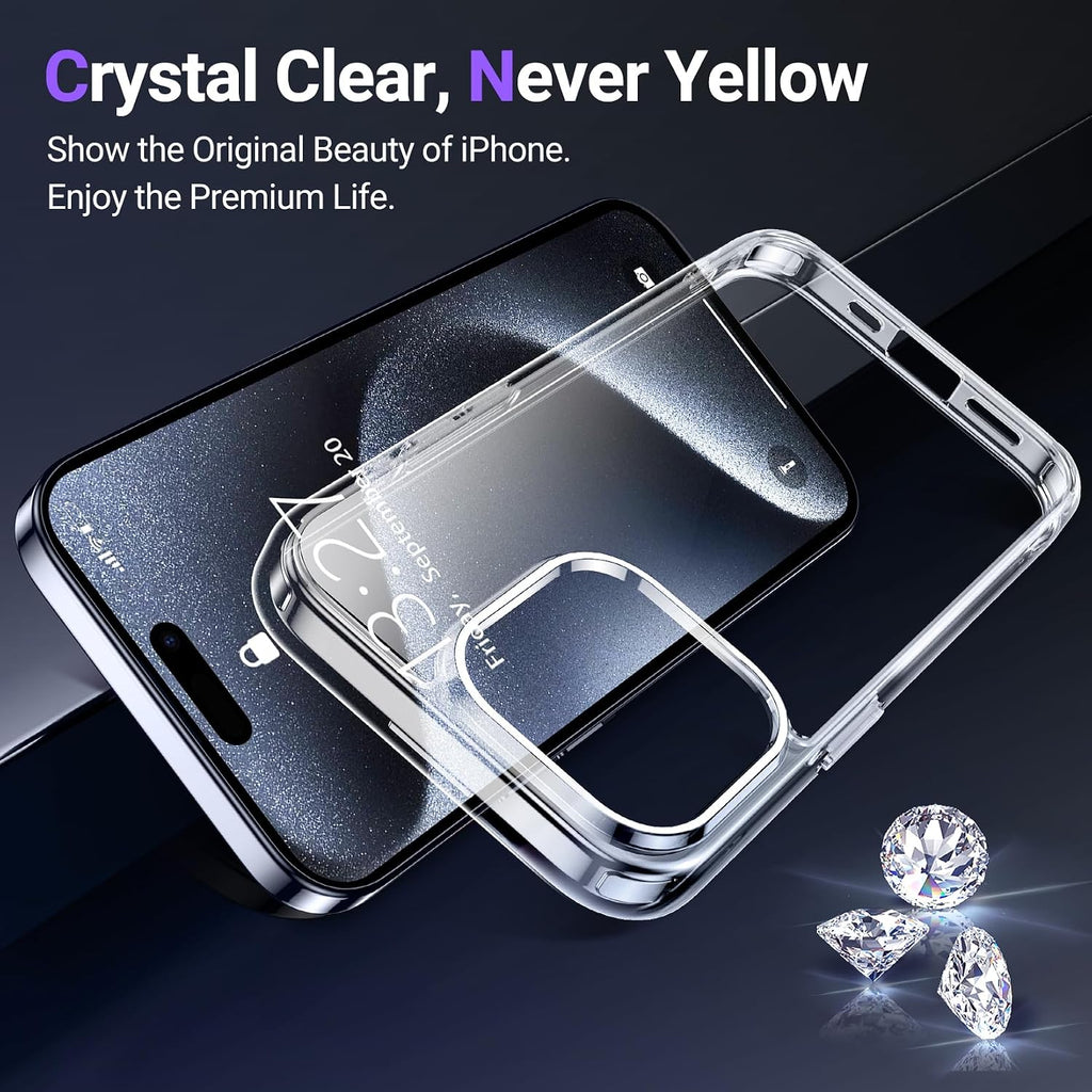 Designed for iPhone 15 Pro Max Case Clear, [Crystal Clear][Anti-Yellowing][Military-Grade Drop Protection] Slim Shockproof Protective Cover Phone Case for iPhone 15 Pro Max 6.7"