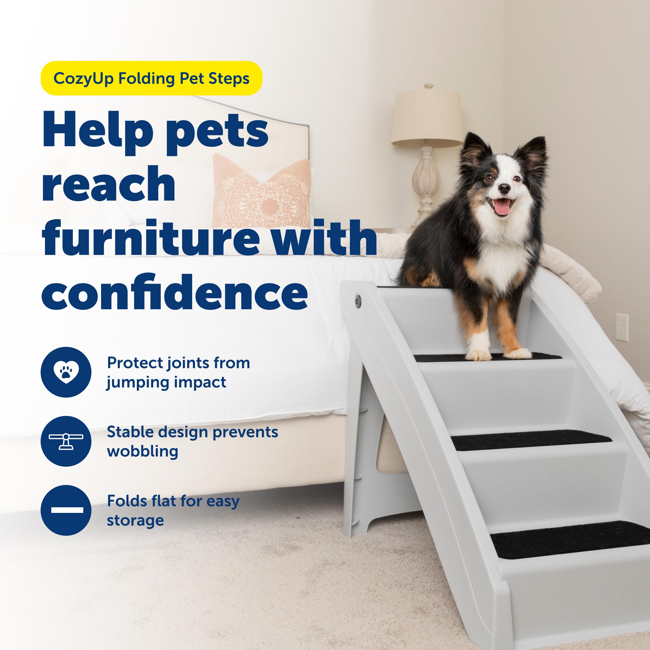 PetSafe CozyUp Folding Dog Stairs, Portable Indoor/Outdoor Pet Steps for Bed, Couch & Car, Grey, 20 Inch