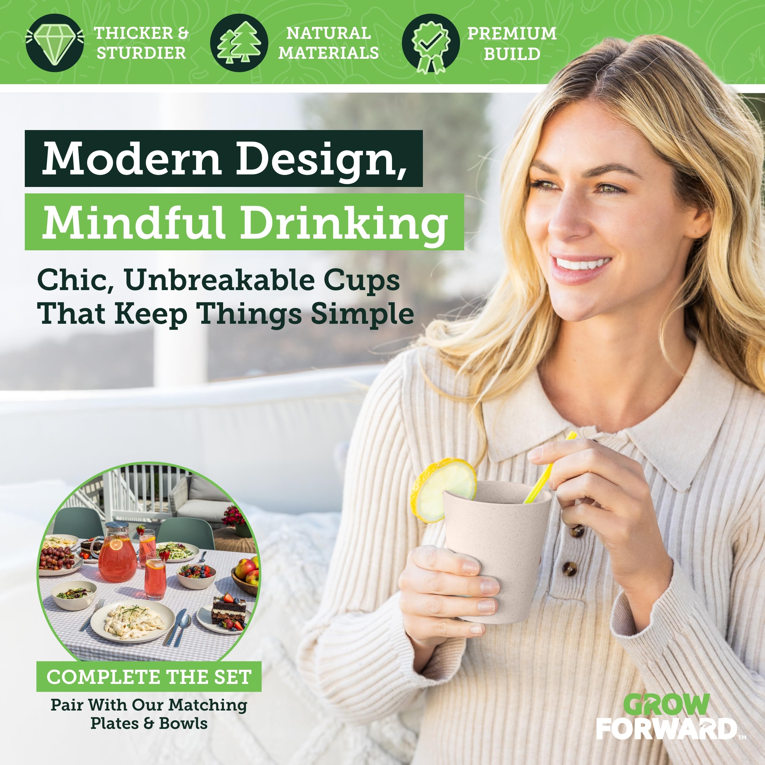 Grow Forward Premium Wheat Straw Cups - 13 & 20 oz Unbreakable BPA Free Hard Plastic Cups - Reusable Lightweight Plastic Drinking Glasses for Kitchen, Outdoor, Water, Camping, RV - Midnight