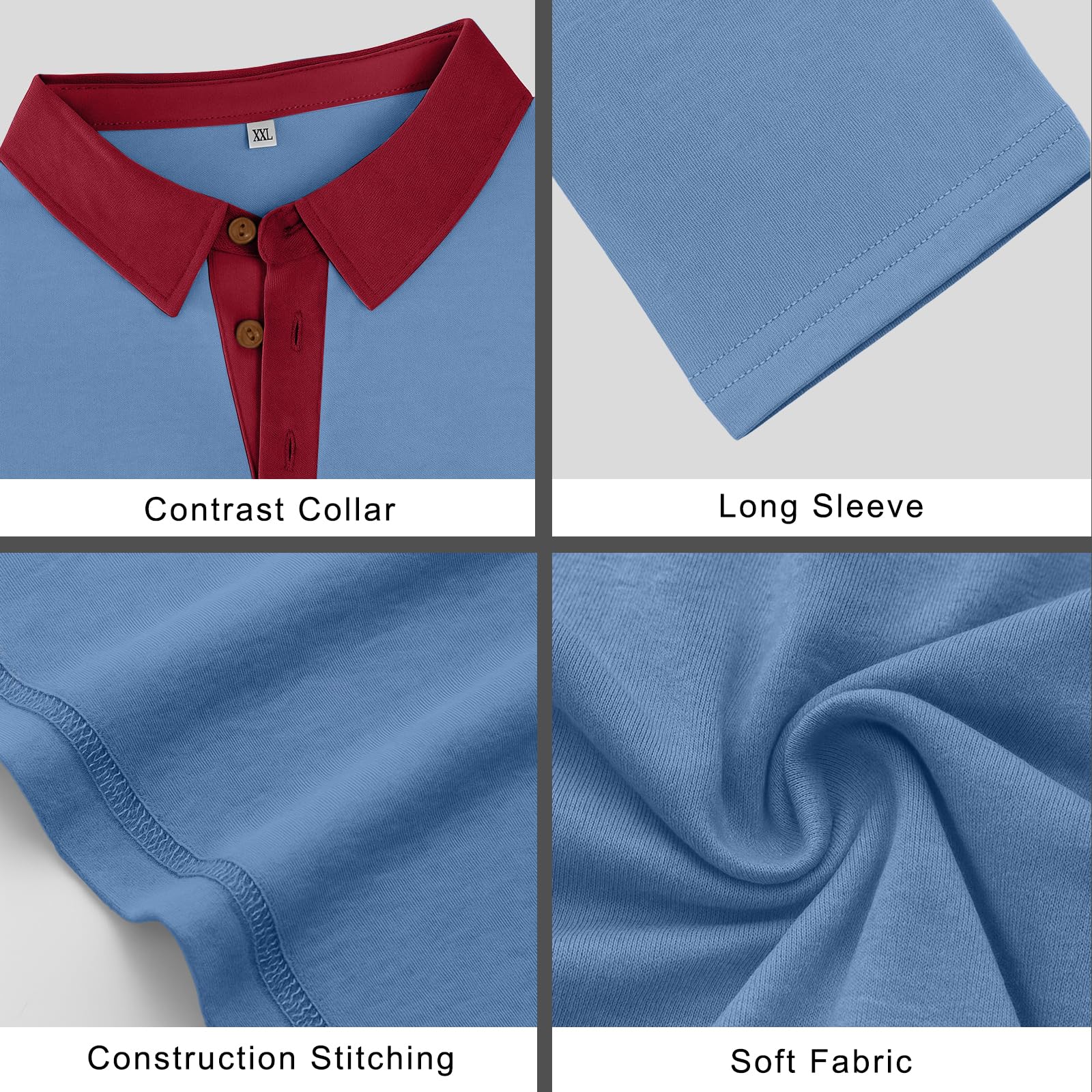 PEGENO Mens Polo Short/Long Sleeve Shirt Classic Button Basic Solid Color Designed Collared Polo Shirt Fashion Casual Shirts