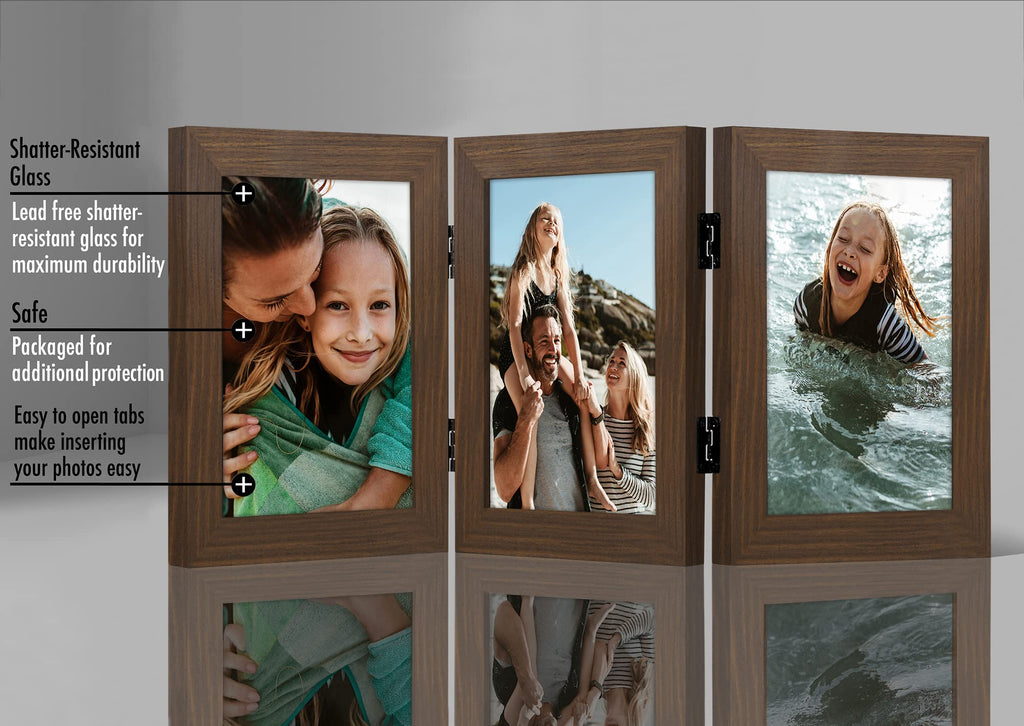 Americanflat Hinged 4x6 Picture Frame with Shatter-Resistant Glass - Double Picture Frames with Engineered Wood - Signature Collection - Photo Frame for Tabletop Display - Black