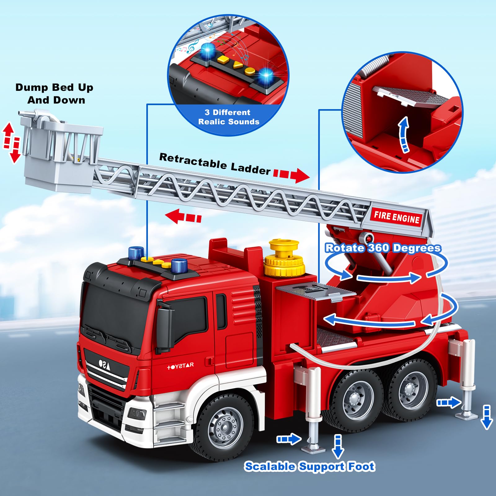 Bstoyder Kids Toys for 3 4 5 6 7 8 Years Old Boys, 15" Crane Truck Toy with Lights, Sounds, Toddler Friction Powered Truck Vehicle Toy for Boys Girls Birthday Gifts