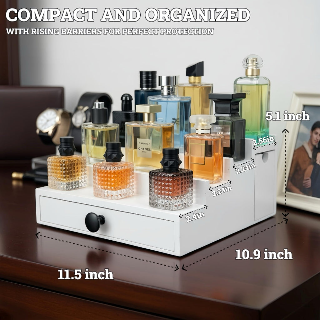 Wooden Cologne Organizer for Men 3 Tier | Black Perfume Holder Shelf for Dresser | High Grade Velvet Lining and Stylish Gift Box | Uncluttered Design Perfume Display Stand