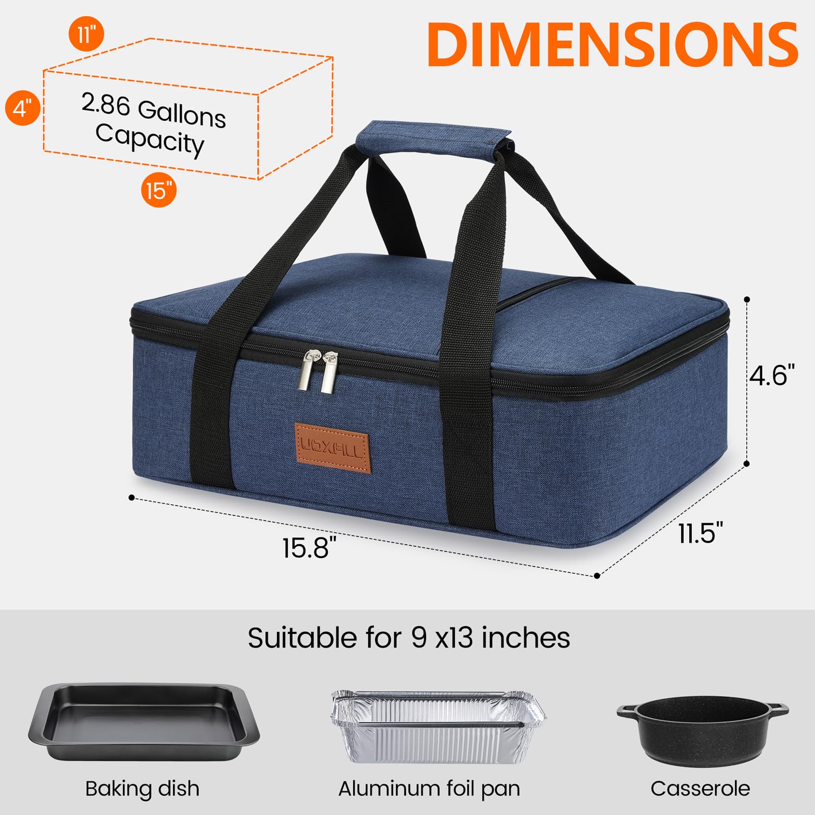 Food Warmer Electric Casserole Carrier - Large Heated Lunch Bag for Car Truck, 12V/24V/110V, Thermos for hot food for Potluck Cookouts Parties Picnic,Lasagna Lugger,Fits 9"x13" Baking Pan (Beige)